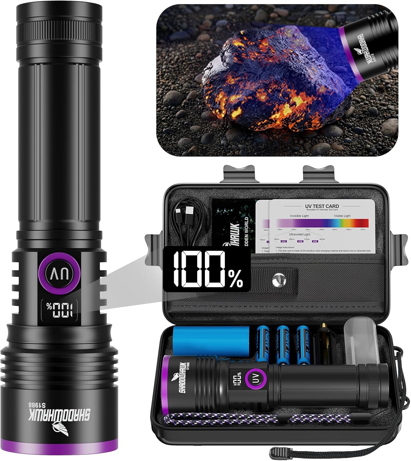 Detalle de Shadowhawk 365nm Schwarzlicht mit Filterlinse – 30W UV Taschenlampe mit LCD-Display