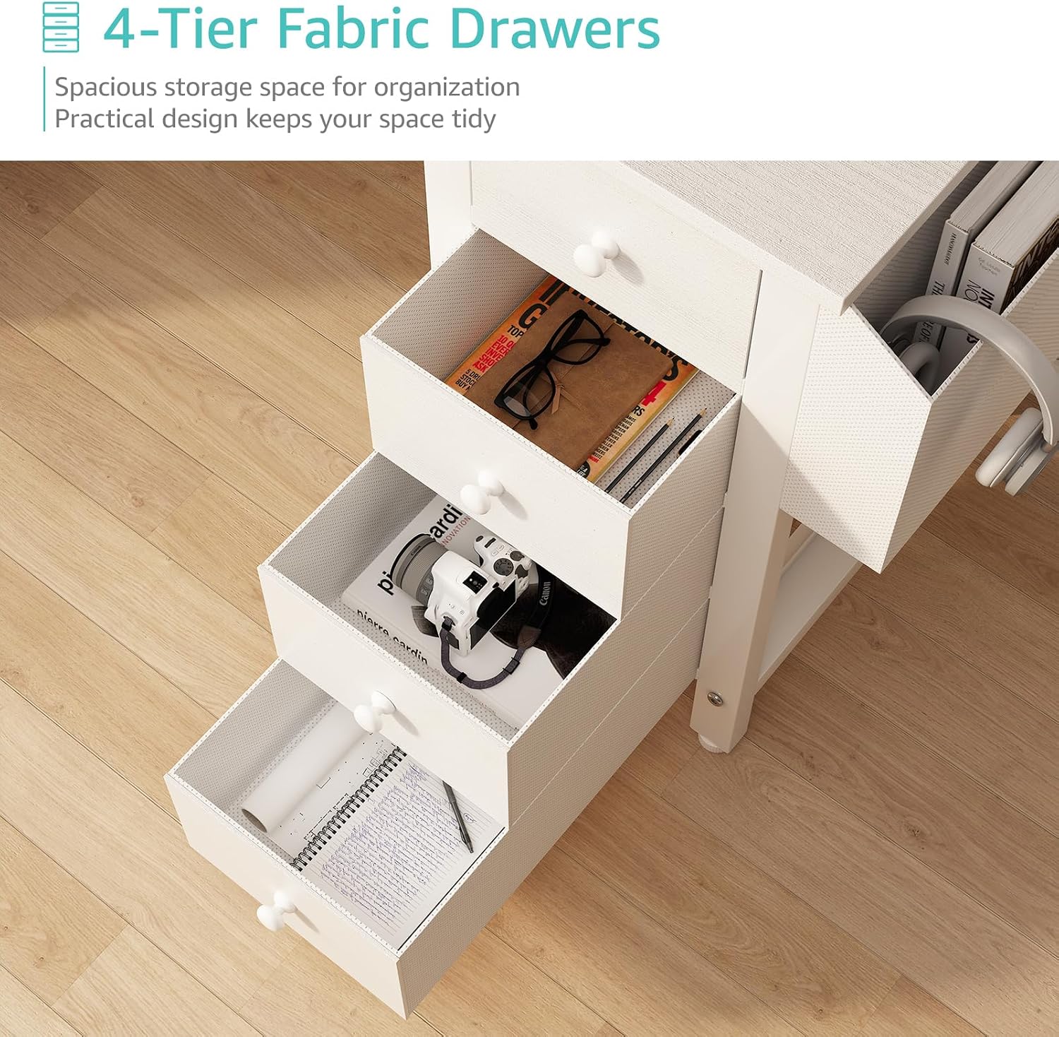 Thumbnail 4 de Lufeiya LFY-L4D47-White L-Shaped Desk with 4 Drawers and Power Strip