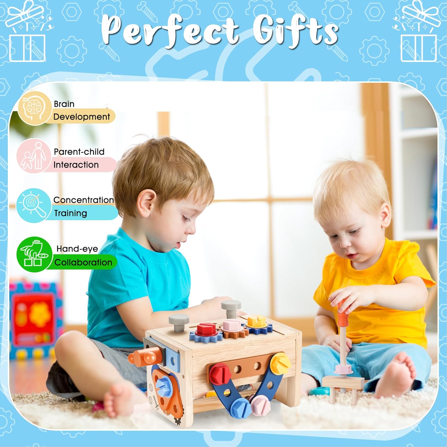 Thumbnail 4 de REXBETI Kids Tool Set with Electric Drill (43-Piece Wooden Toddler Bench)