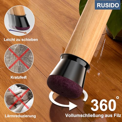 Detalle de RUSIDO 24 Stuhlbeinkappen Schwarz - Gummi, Filzgleiter für Stühle (Fit 14–20 mm)