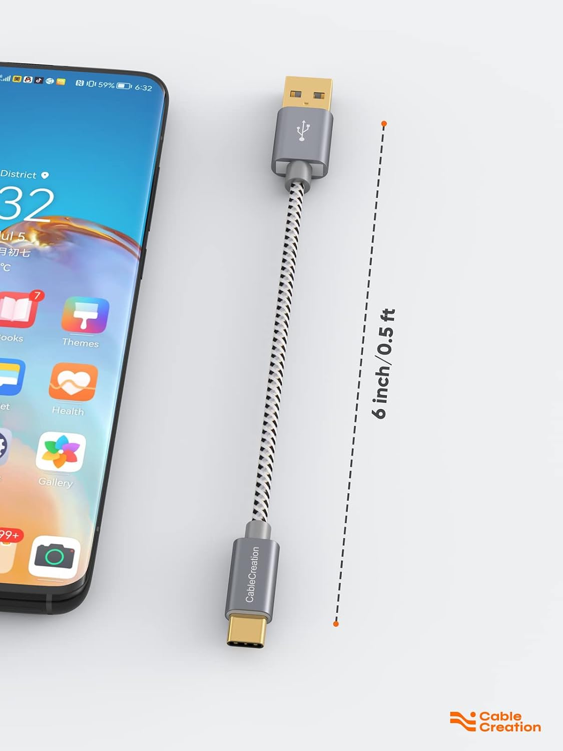 Detalle de CableCreation USB C Ladekabel 15 cm 3A