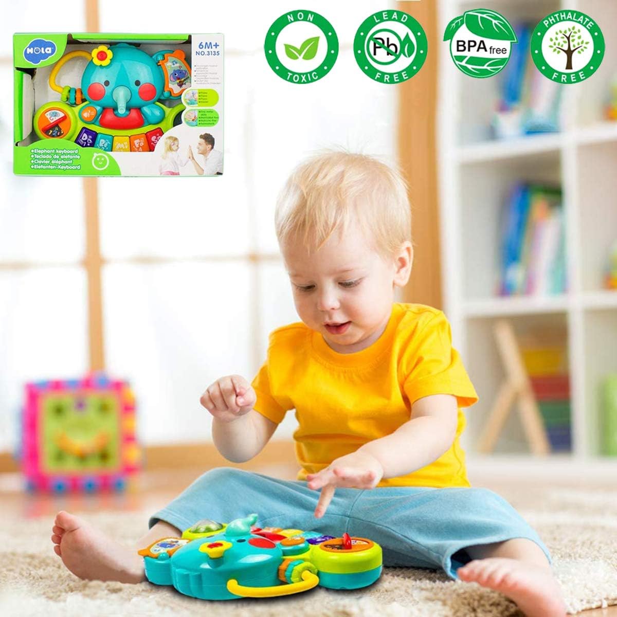 Detalle de HOLA Baby Spielzeug Elefant-Klavier (Musikspielzeug) – Licht & Klang, Motorikspielzeug für ab 1 Jahr