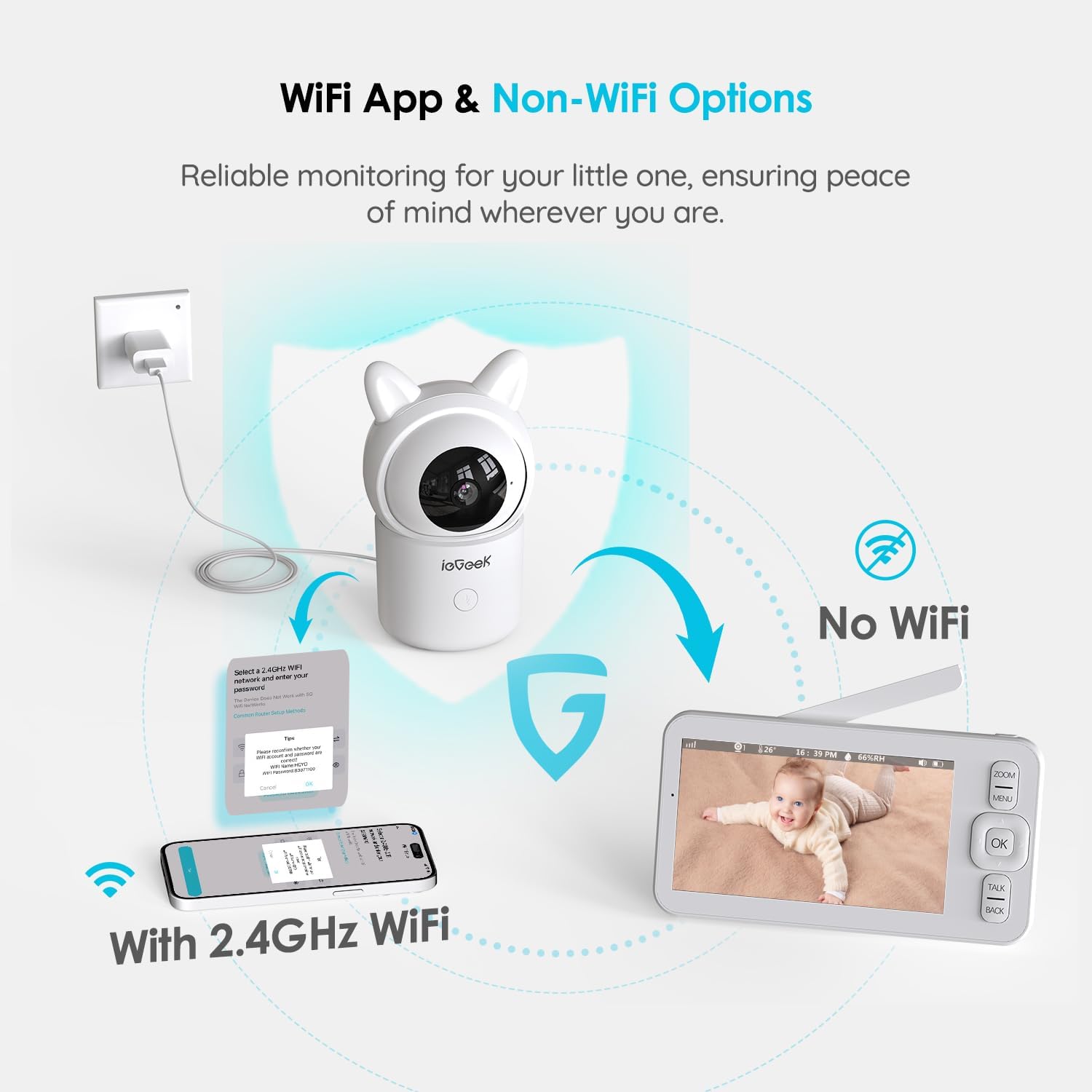 Thumbnail 4 de ieGeek 5-inch Screen Baby Monitor with Camera, Night Vision, PTZ and Two-Way Talk