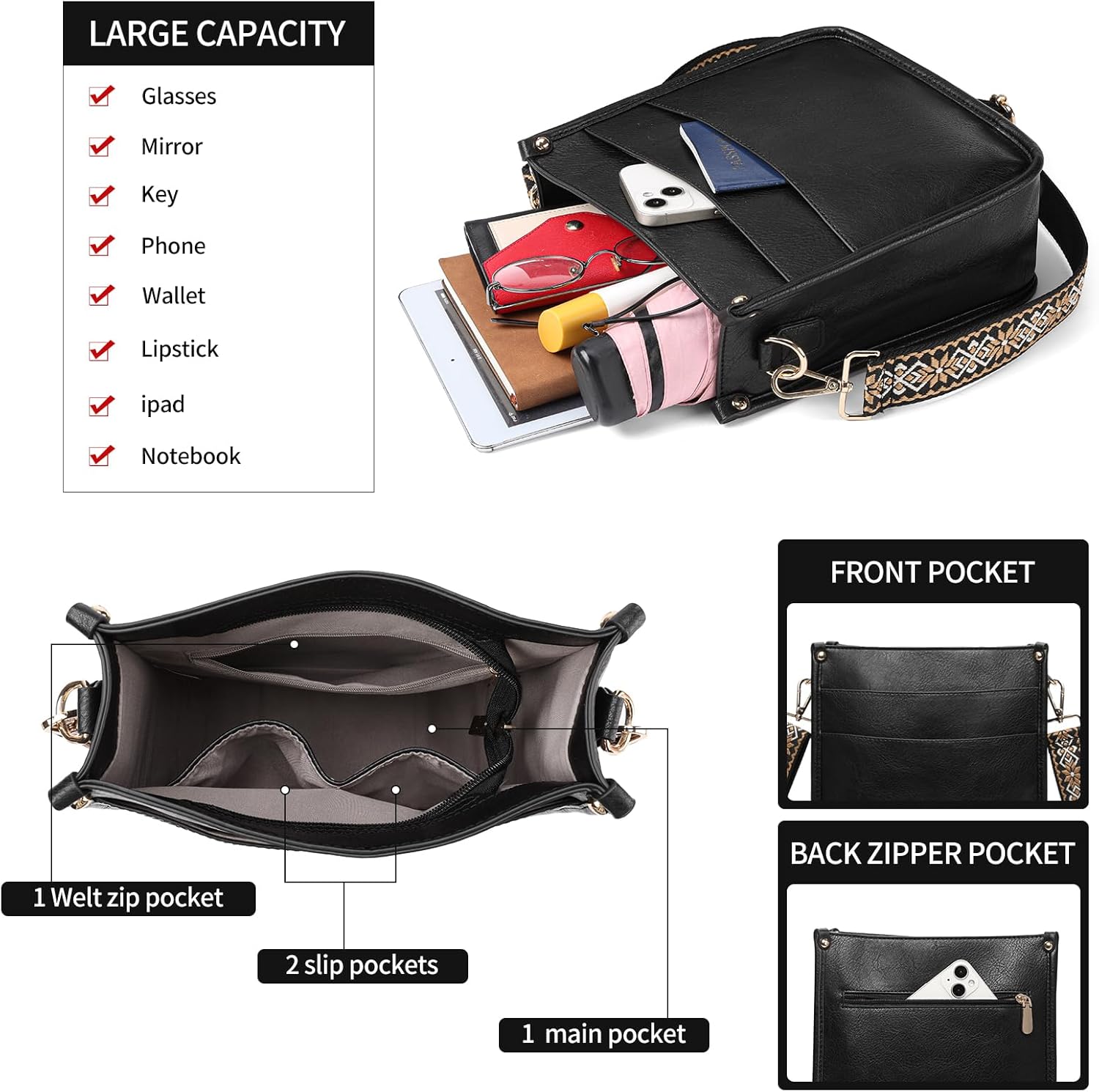 Thumbnail 2 de SENDEFN Crossbody Bags for Women: Vegan Leather Hobo with Wide Adjustable Strap