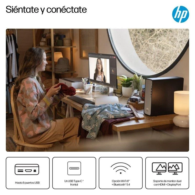 Detalle de HP OmniDesk S03-0023ns: PC de sobremesa compacto con i3-14100, 8 GB y 512 GB SSD