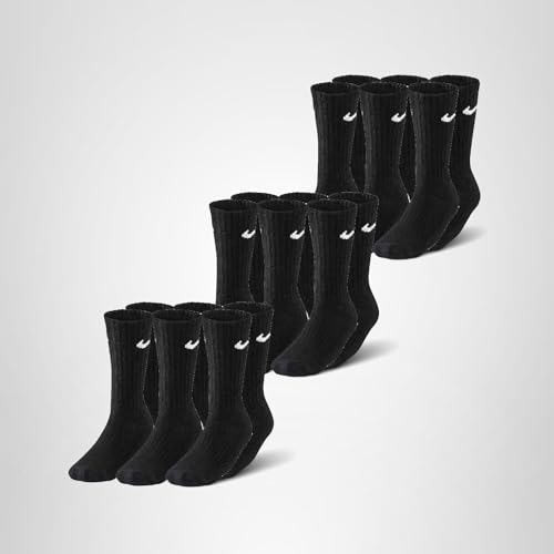 Detalle de Nike Men Value Crew Cotton Crew Socks (Pack of 3) – Black, Size S (34-38)
