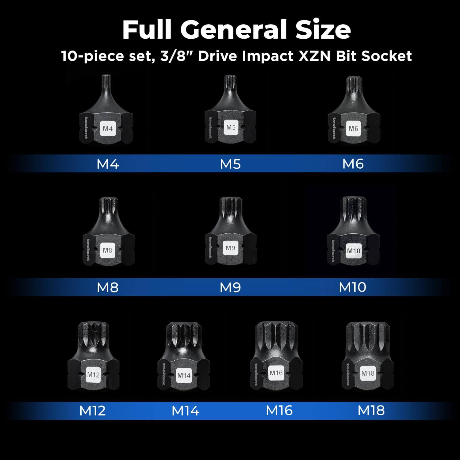 Detalle de toolant TA01122001 3/8インチ XZNインパクトビットソケット10個セット、S2スチール・M4~M18