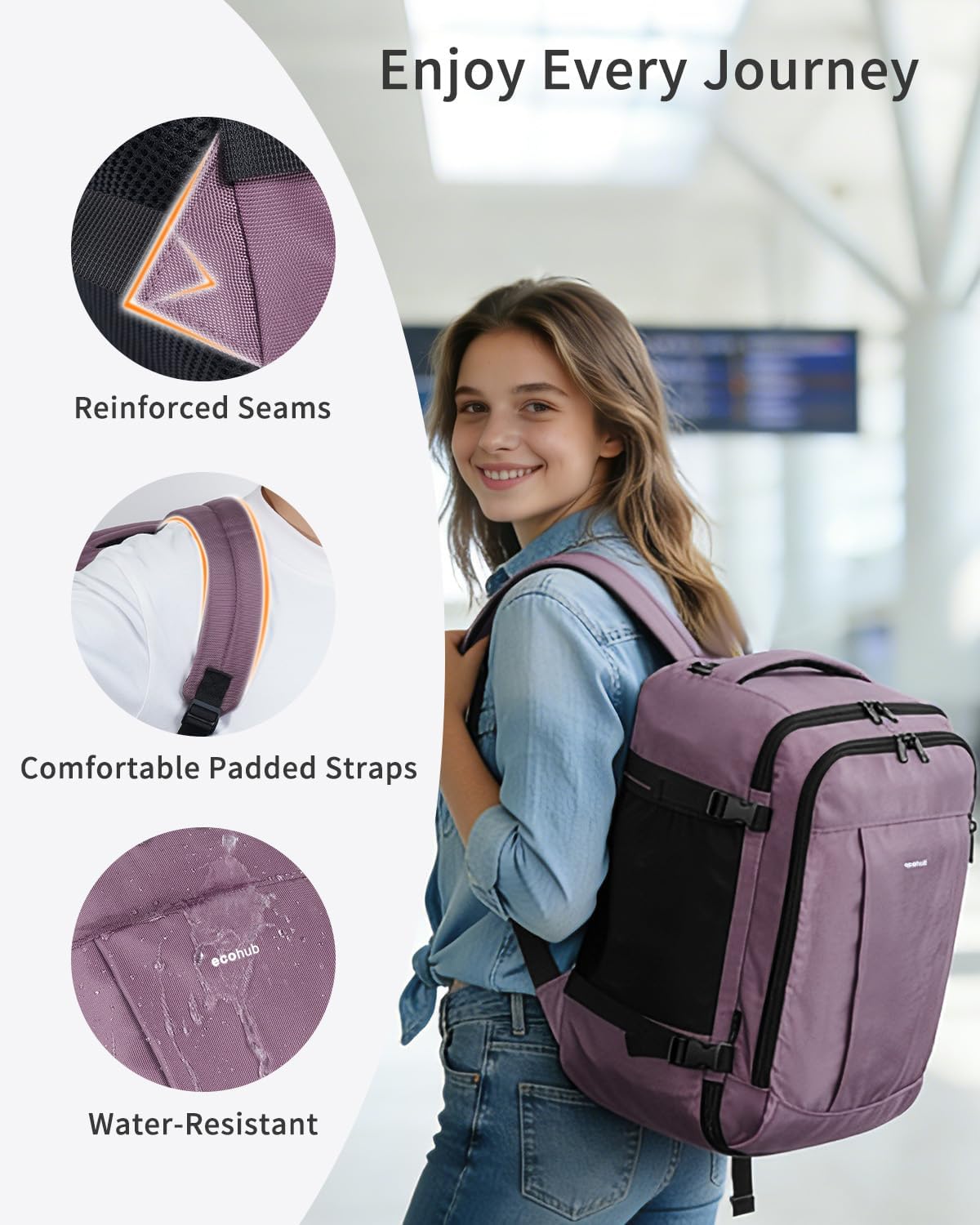 Thumbnail 5 de ECOHUB Ryanair Cabin Bag 40x20x25 Underseat Travel Backpack 20L with USB Port