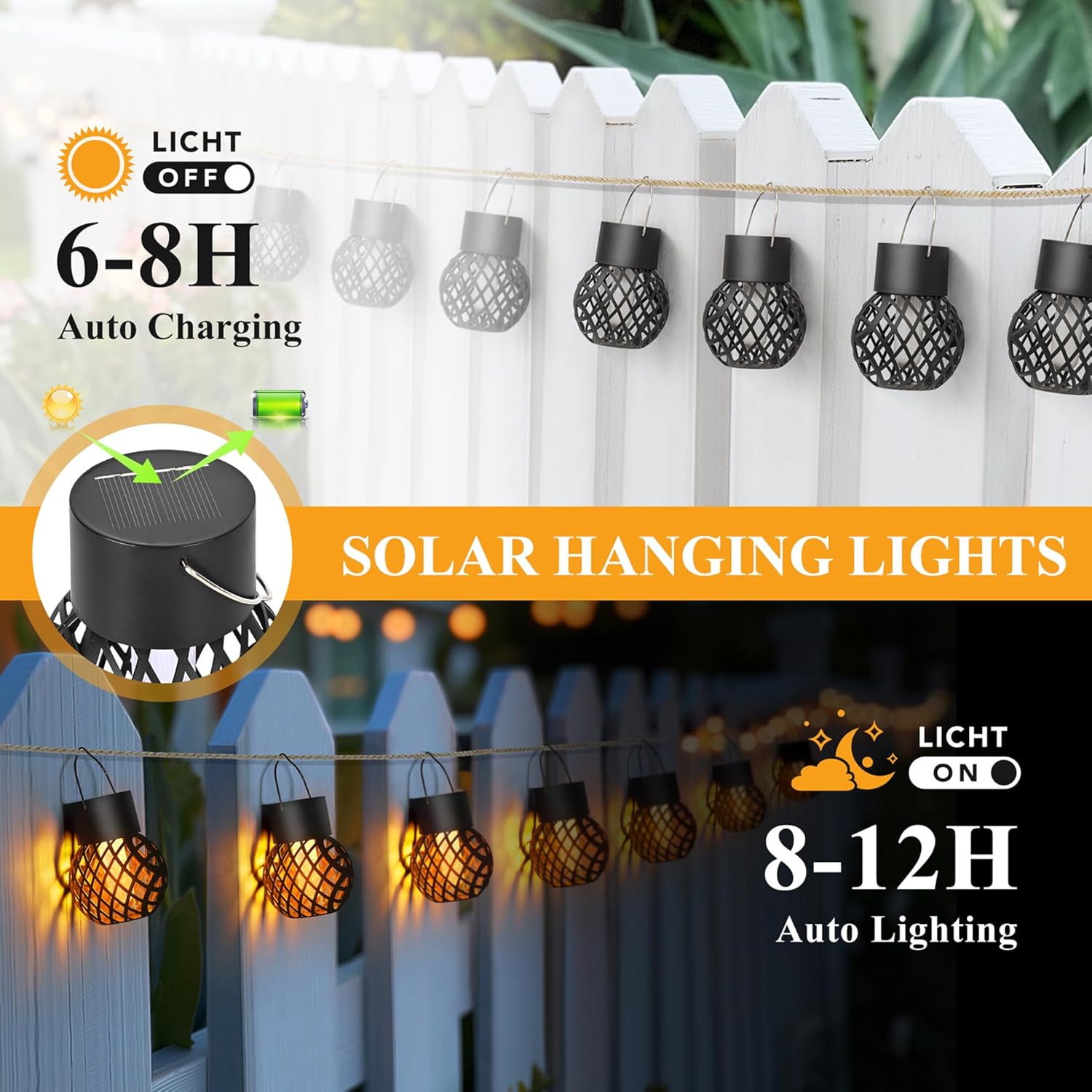 Thumbnail 1 de GIGALUMI Solar Hanging Flame Lights 8-pack