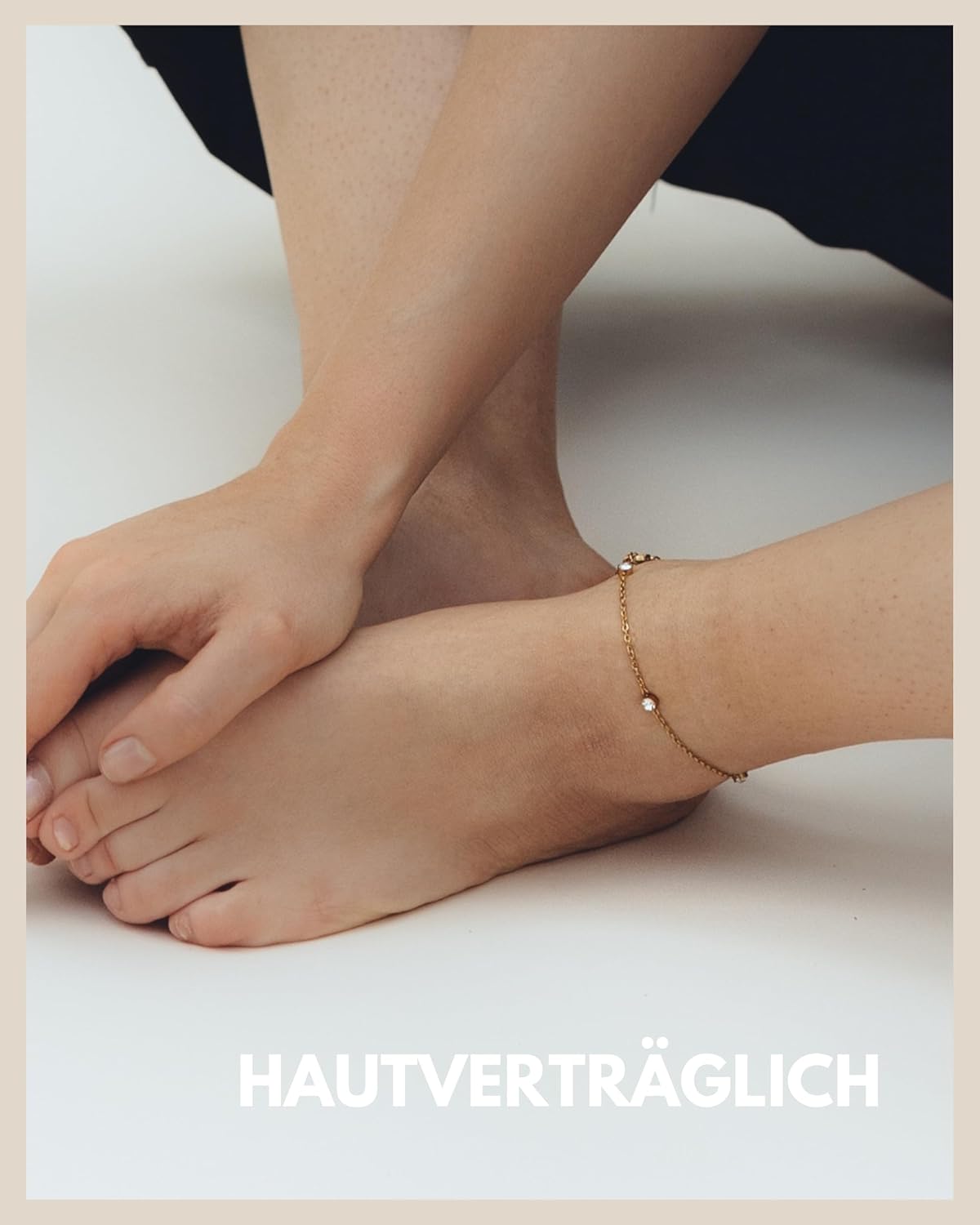 Detalle de GD GOOD.designs Zirkonia-Fußkette für Damen wasserfest, verstellbar 22–27 cm (Edelstahl, 18K Gold & Silber)
