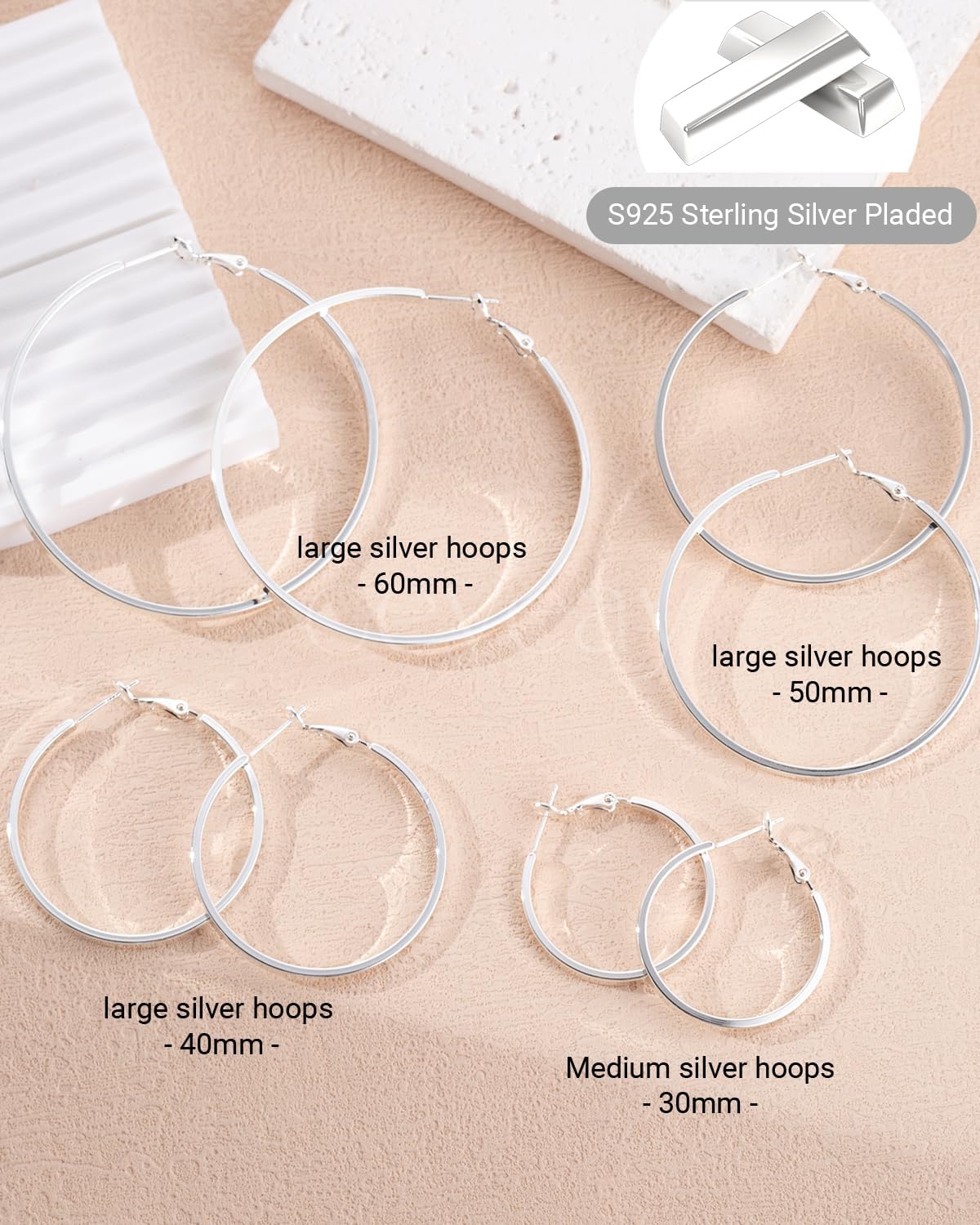 Detalle 1 de Geveay hoop earrings in 925 sterling silver