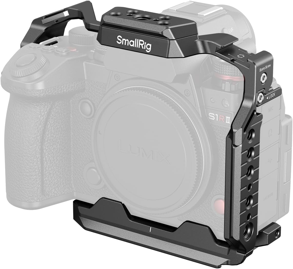 Detalle de SMALLRIG S1R II Cage für Panasonic LUMIX S1 II/S1R II/S5 II/S5 IIX/G9 II mit integrierter Arca-Schnellwechselplatte
