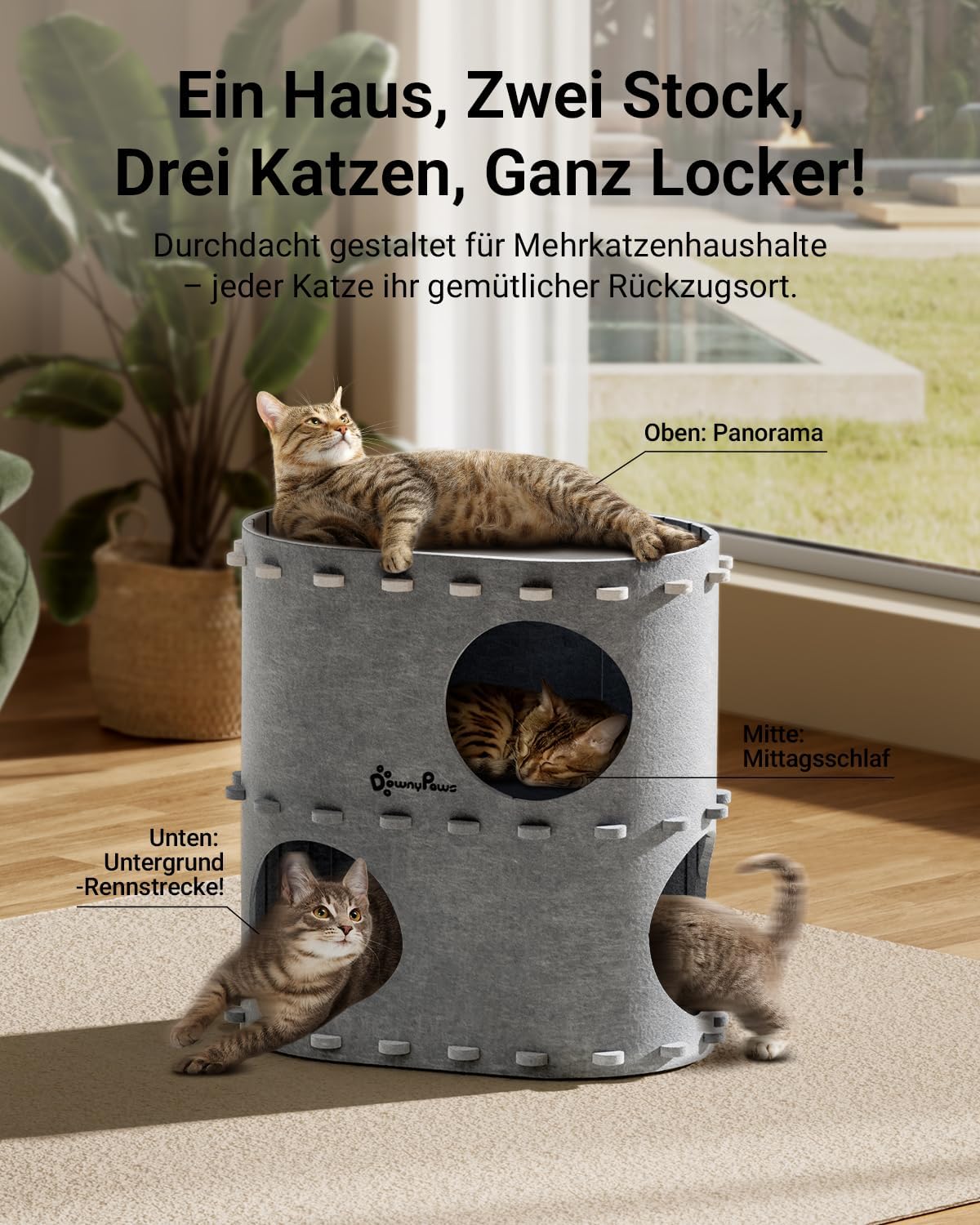 Detalle de DownyPaws Katzenhöhle Filz 2-stöckig 50x33x50