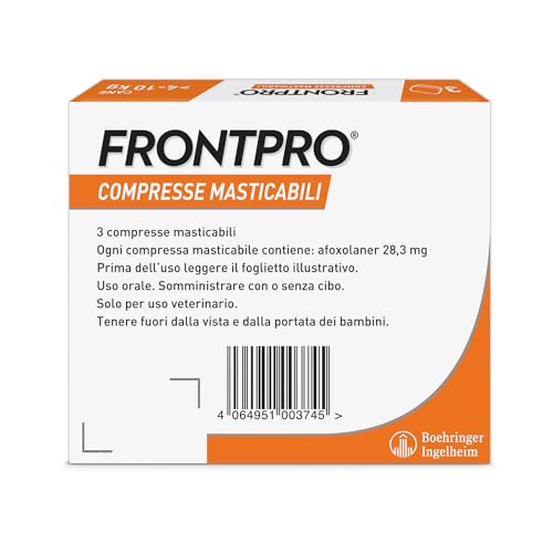 Detalle de FRONTPRO x3 Compresse Masticabili Per Cani Contro Pulci E Zecche (4-10Kg) – Sicurezza e comodità per cani di taglia media