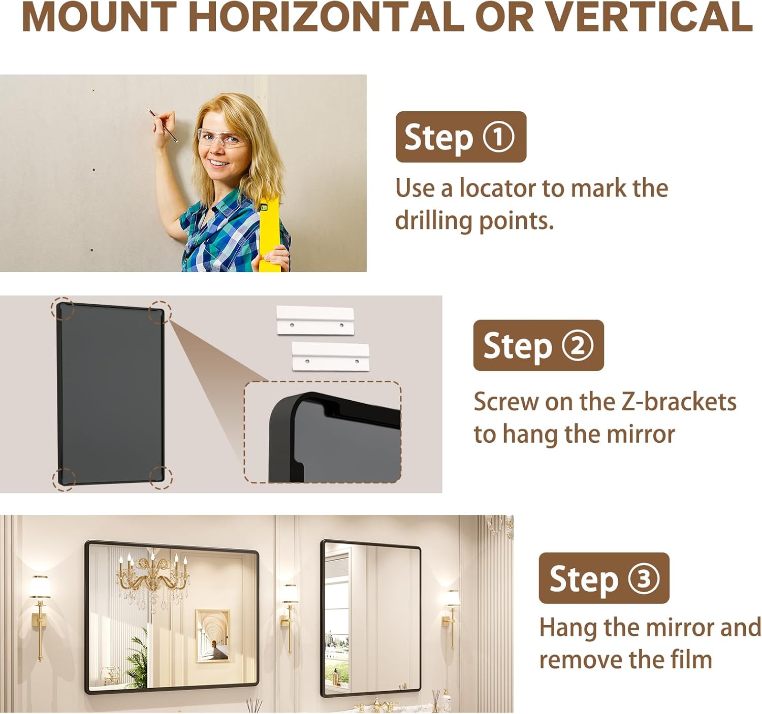 Thumbnail 5 de pertetey New Upgrade Bathroom Mirror 36x30 Black Metal Frame, Tempered Glass Wall Mounted Vanity Mirror