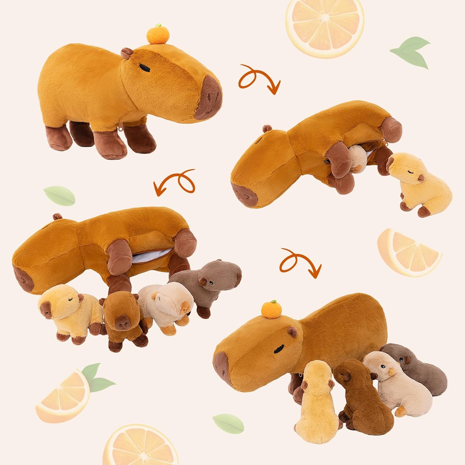Detalle de OUOZZZ 15" Capybara Family Plush Set – Mummy with 4 Babies
