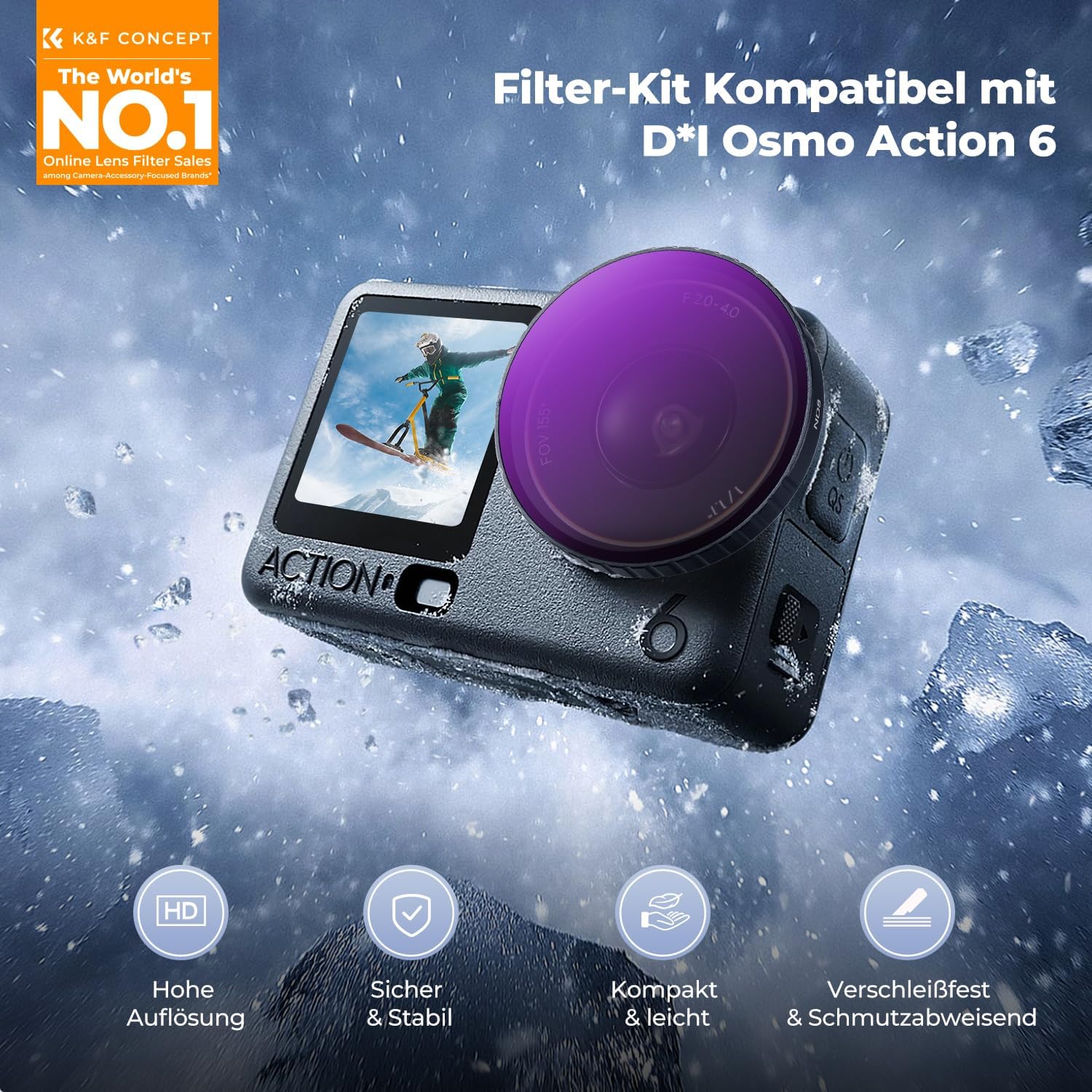 Detalle de K&F CONCEPT Clip-On Schnellwechsel-Filter-Kit für DJI Osmo Action 6 – 4er-Pack ND8/ND16/ND32/ND64 (mit PL)