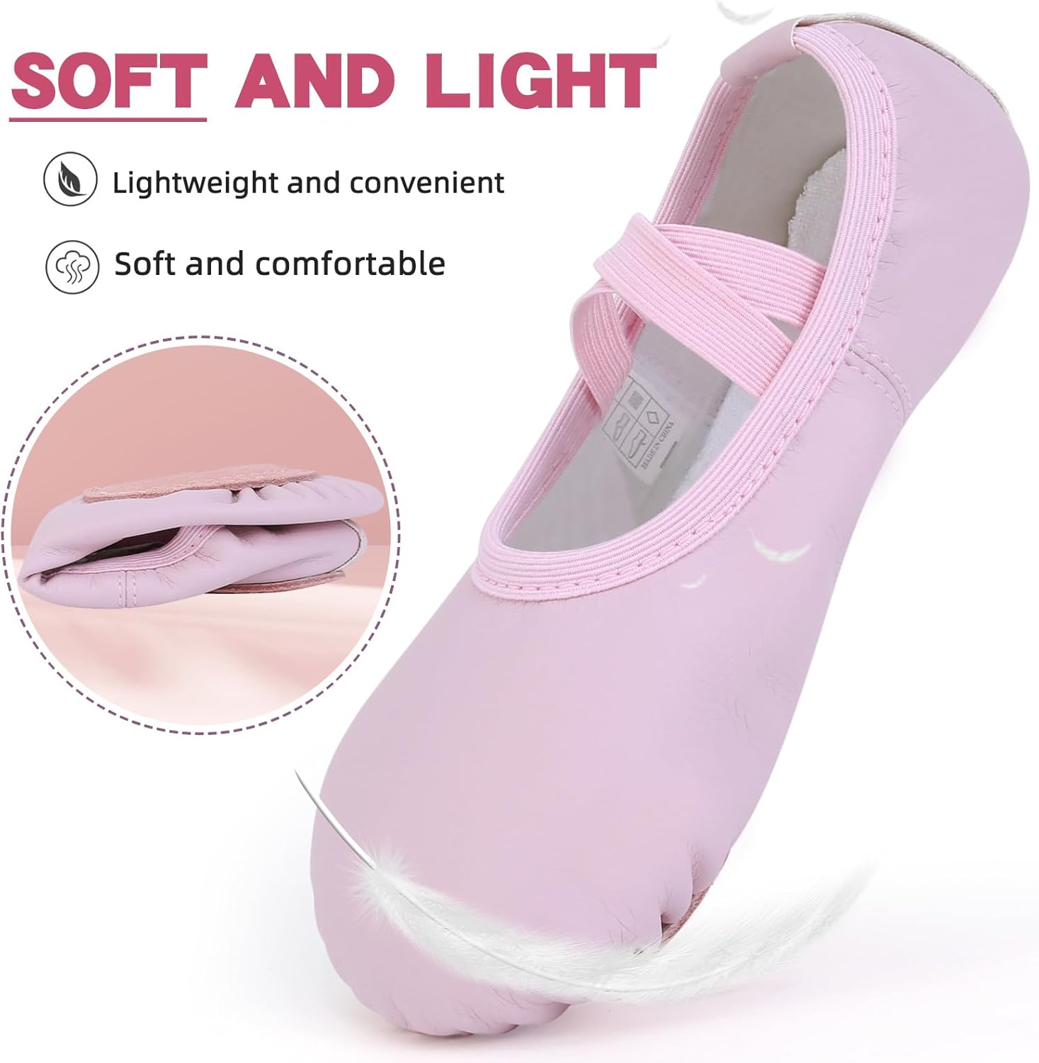 Detalle de Ulicox PU Leather Ballet Shoes for Kids and Adults: Split Sole Dance Flats