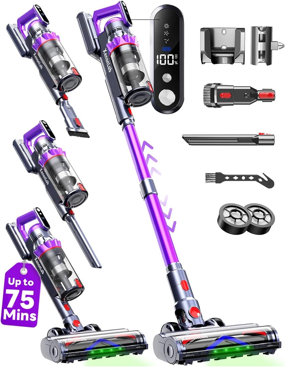 Detalle de XenonLab PW702 Cordless Stick Vacuum, 55 kPa, 650W, 75-Minute Runtime