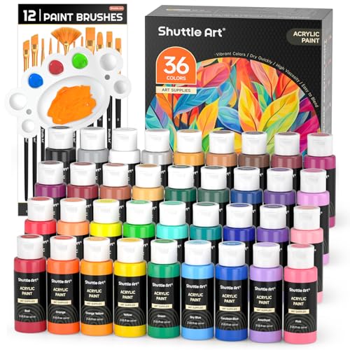 Detalle de Shuttle Art 36-Color Acrylic Paint Set with Brushes & Palette