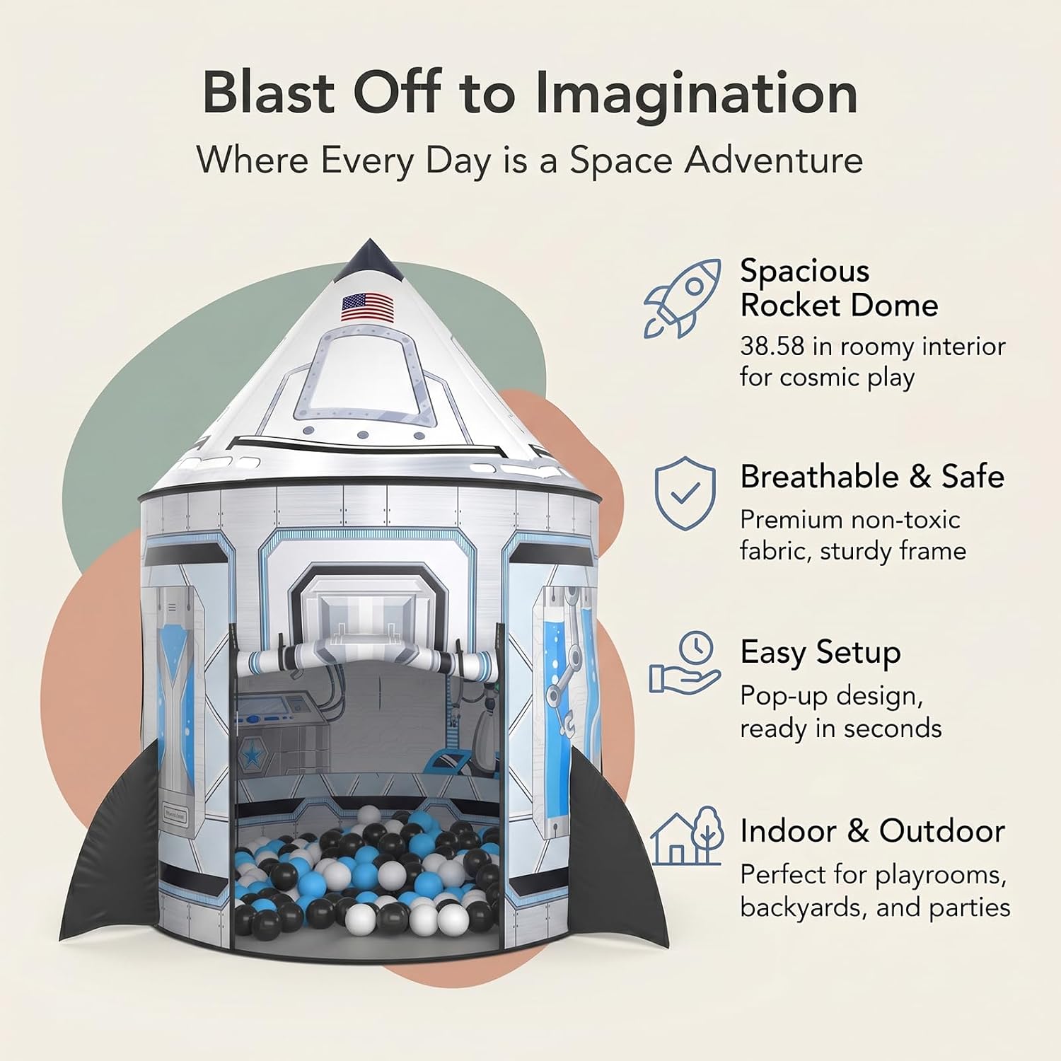 Thumbnail 1 de PigPigPen Rocket Ship Tent for Kids: Indoor/Outdoor Space Playhouse