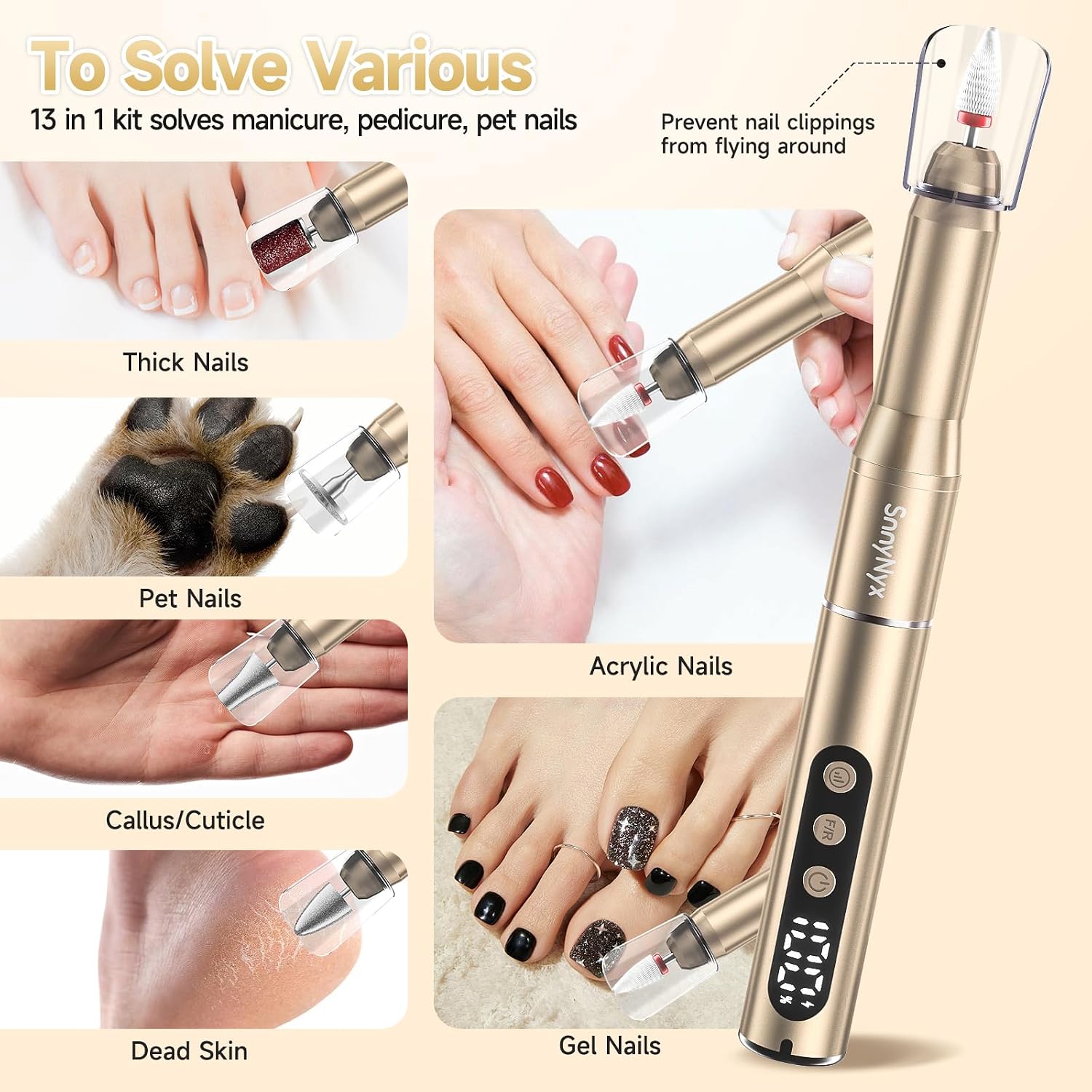 Detalle de SnnyNyx SN-ND021 Cordless Nail Drill, 35,000 RPM, LCD, 12 Bits