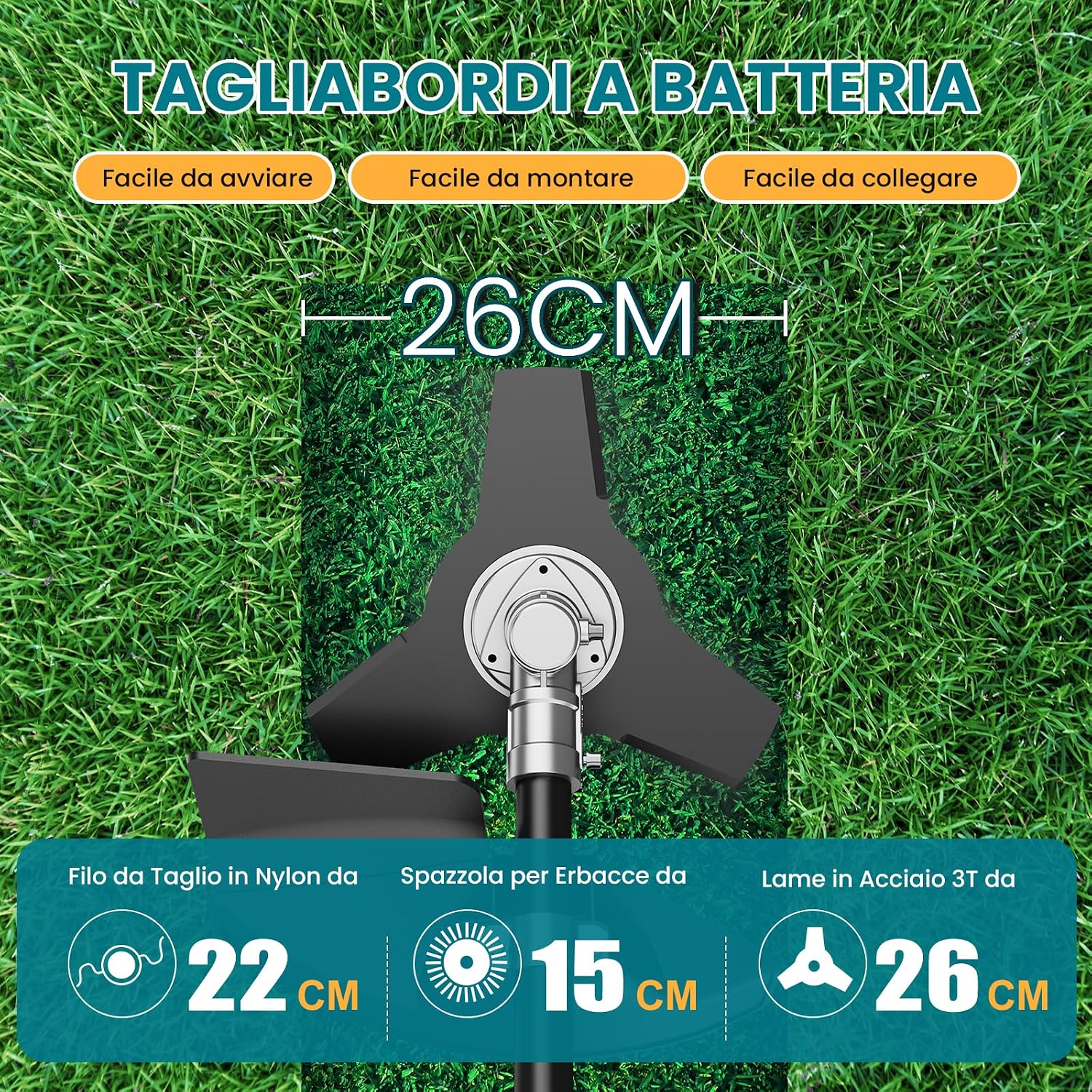Detalle de Decespugliatore a Batteria 26 cm con Motore Anteriore Brushless + 2 Batterie 18V 5200 mAh