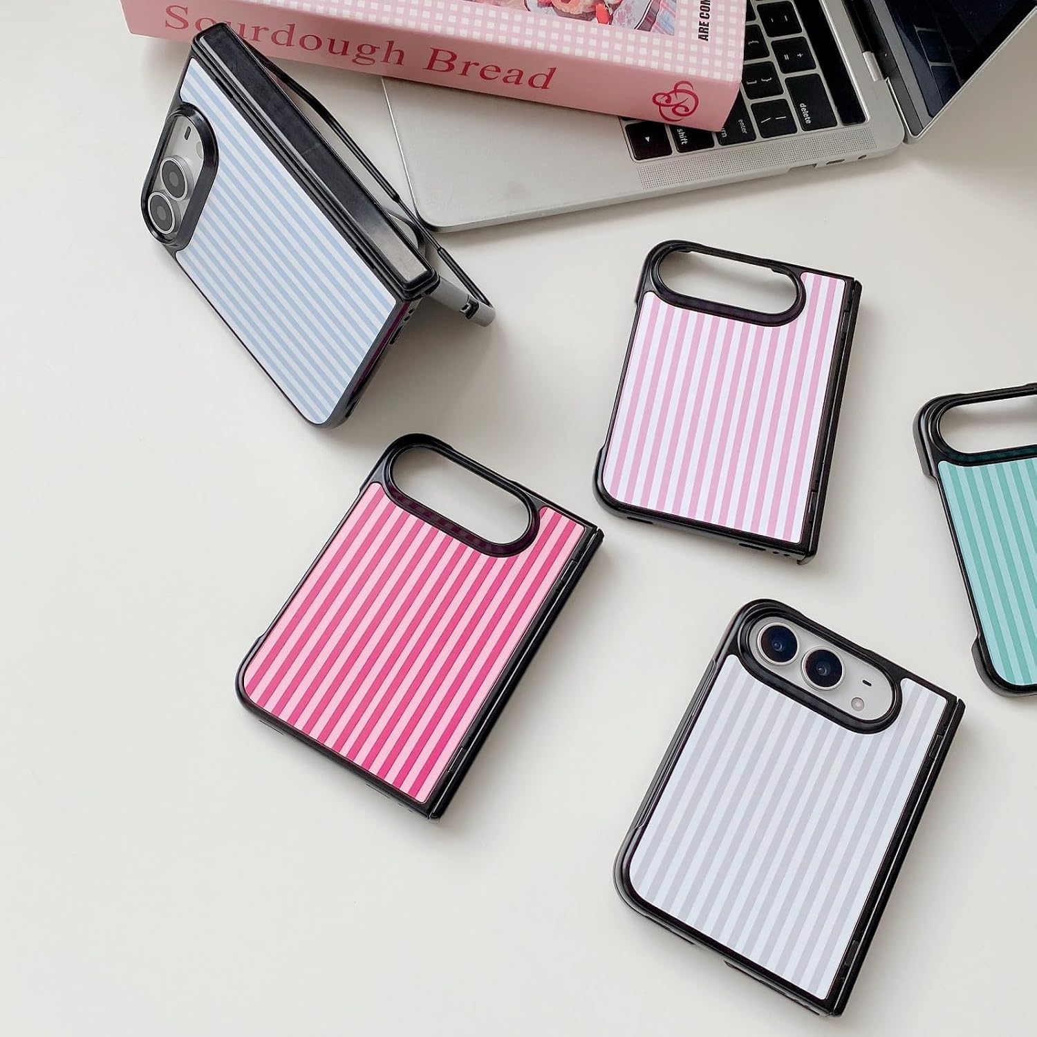 Detalle 2 de Longlayss iPhone Duo Case, Hot Pink Stripes, PC Shell and Spring Hinge
