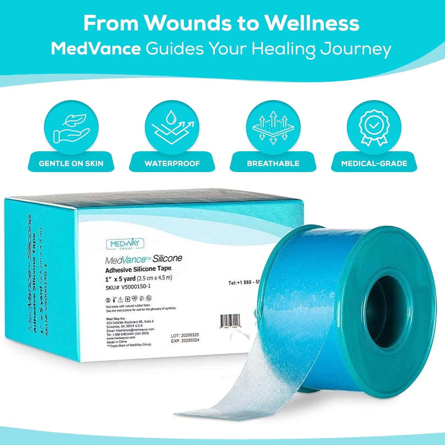 Detalle 2 de MedVance V5000150-1-Stickerless Silicone Medical Tape, 1" x 5', Waterproof