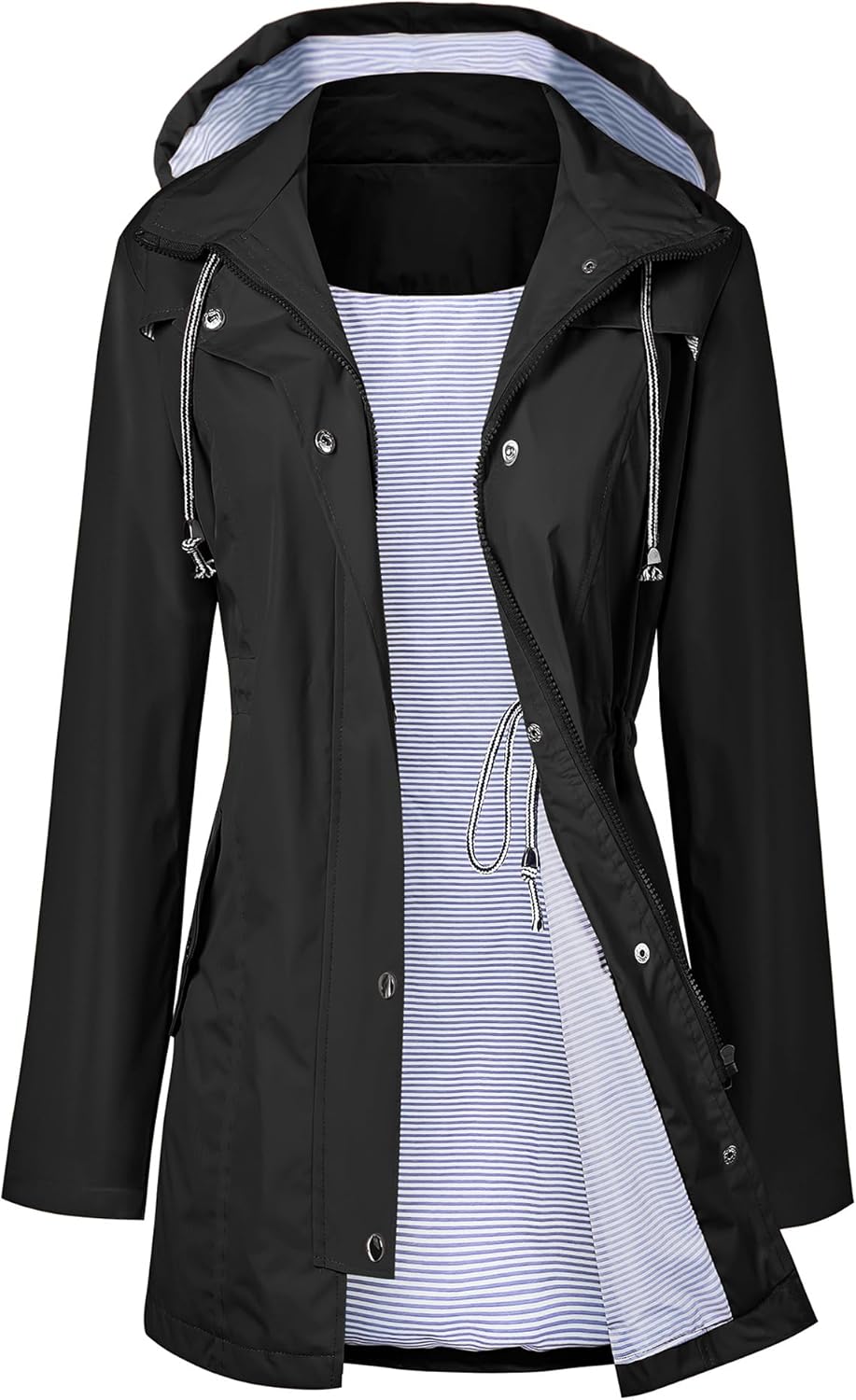Detalle de LOMON Women's Waterproof Long Hooded Raincoat: Lightweight, Breathable & Packable