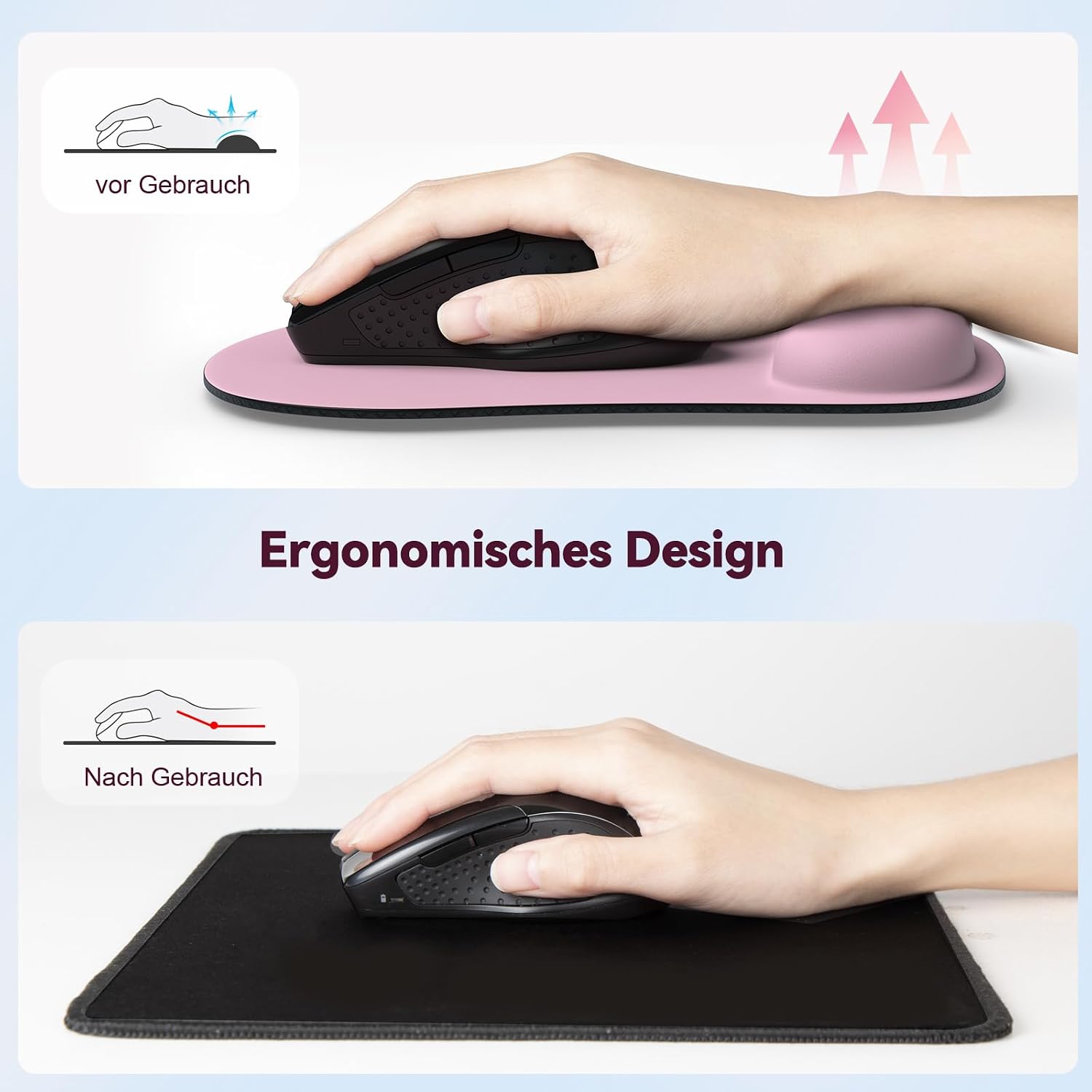 Thumbnail 1 de TECKNET Mauspad mit Gelkissen – ergonomisches Memory-Foam-Pad, wasserdicht, Handgelenkpolster, pink, 2er-Pack