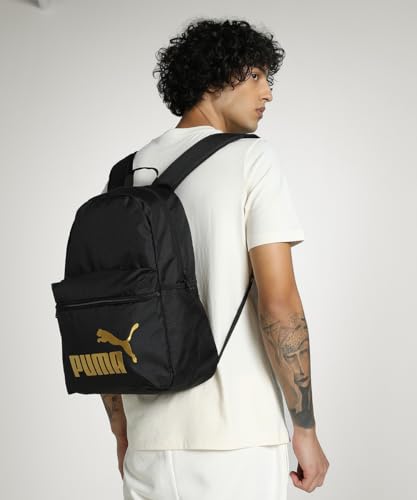 Detalle 2 de PUMA PHASE 091164, mochila unisex de gran capacidad en negro y dorado