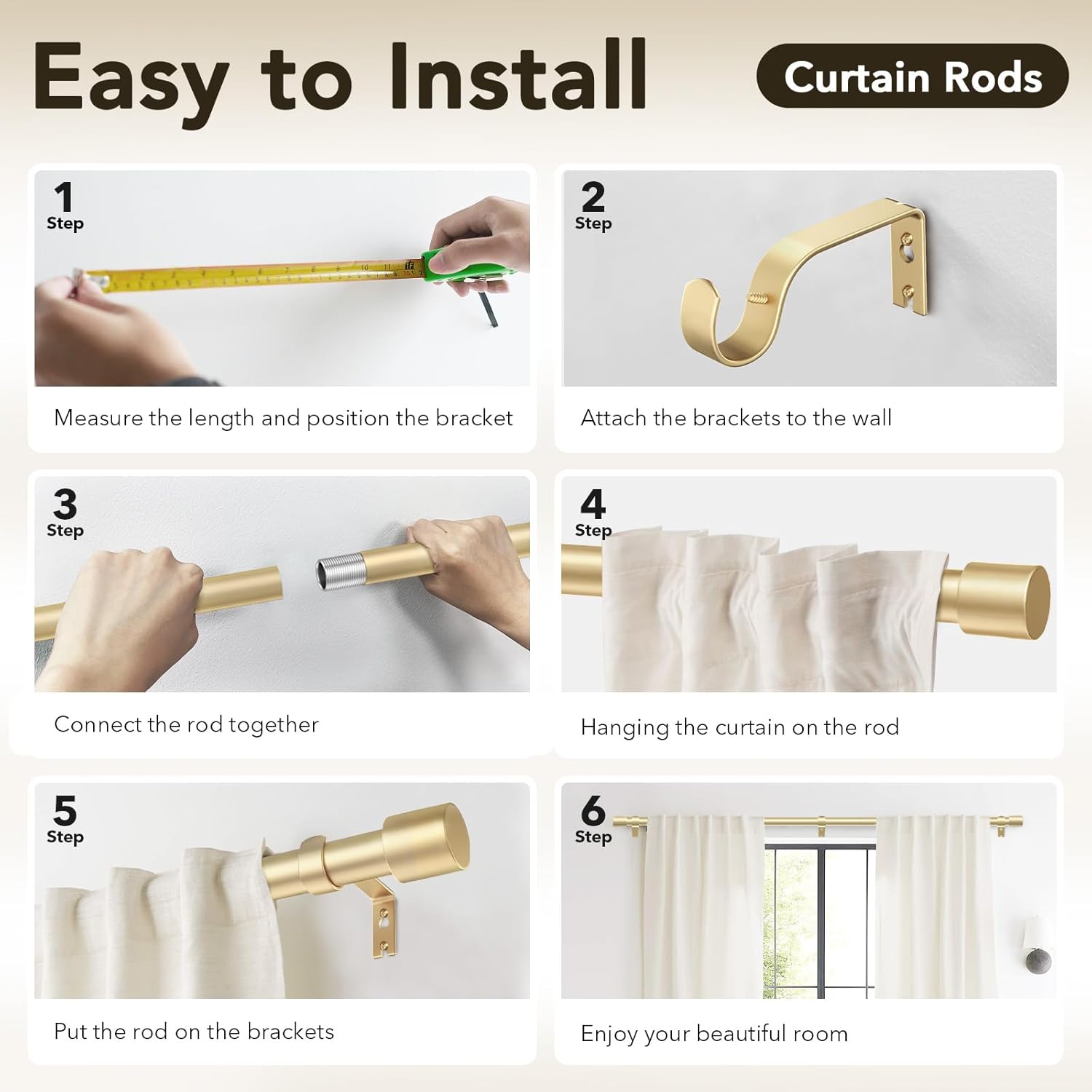 Thumbnail 6 de IFELS Heavy Duty Curtain Rods 66–120 in 🪟