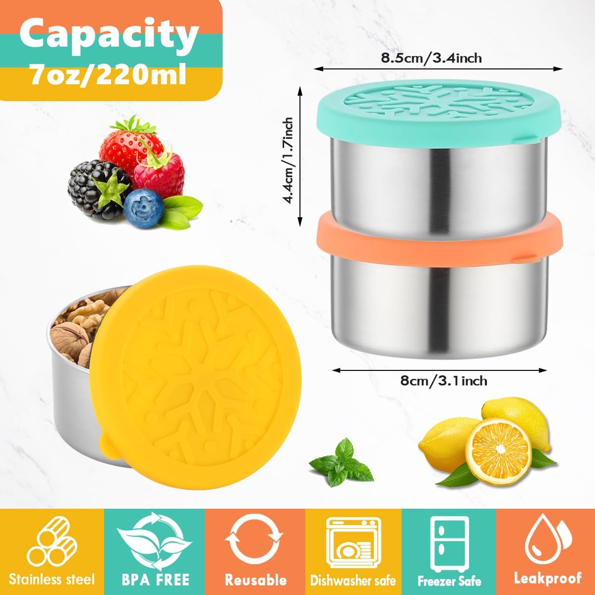 Detalle de Misichao 3X220ml snackboxen van roestvrij staal 304 met siliconen deksels, set van 3