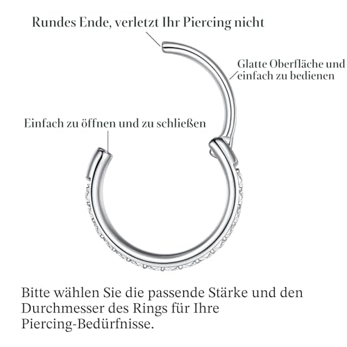 Detalle 2 de Popuhoops 0,8 mm Silbern Nasenring – 8 mm InnenØ, Clicker, 316L Chirurgenstahl