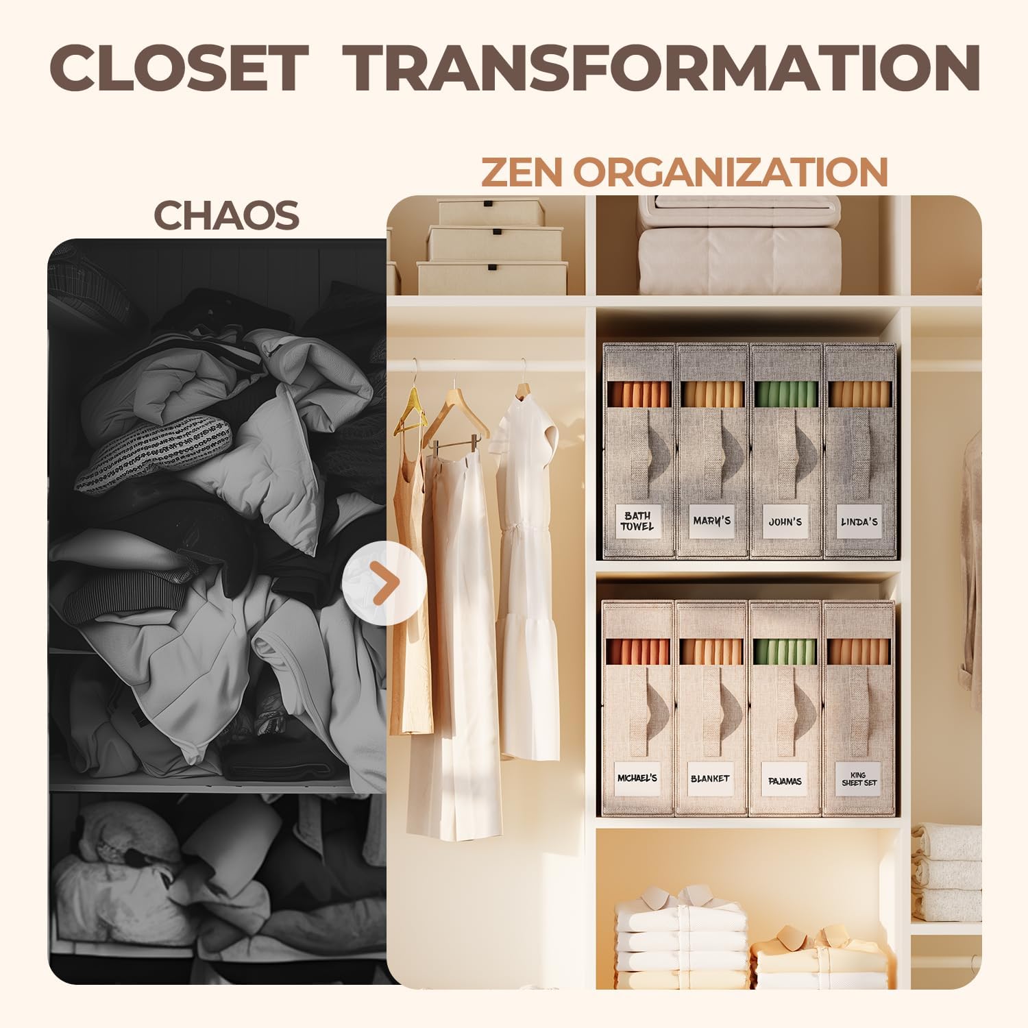 Thumbnail 3 de ZenStorage 6Pack Sheet Organisers and Storage – King/Queen Size with Window, Foldable & Dustproof, Beige