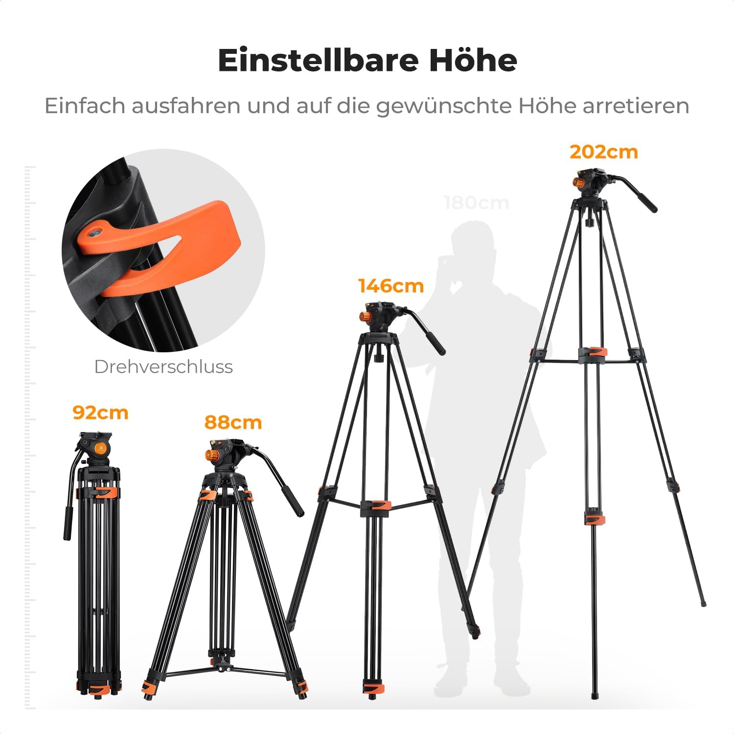 Thumbnail 1 de K&F CONCEPT 202cm Videostativ – Heavy Duty Tripod mit Fluidkopf, 8 kg Tragkraft