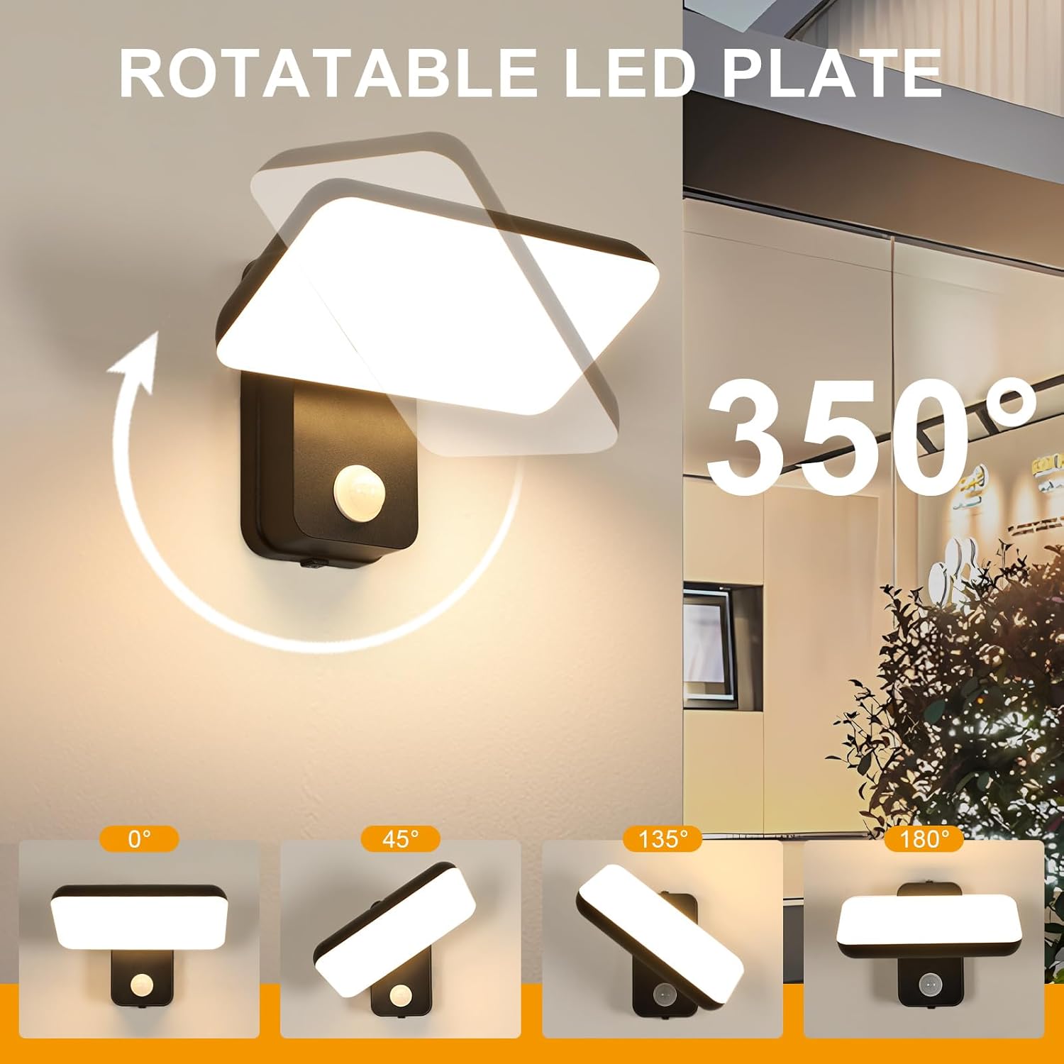 Detalle de Mckalen Applique da Parete LED Esterno con Sensore Movimento 16W 1800LM – 350° Regolabile, IP65, Bianco Caldo 3000K