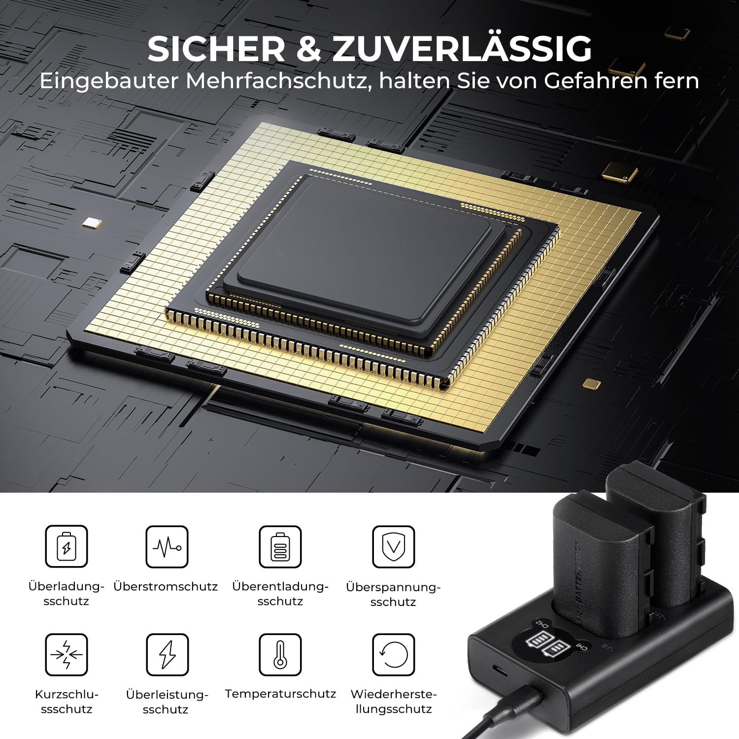 Thumbnail 2 de K&F CONCEPT LP‑E6NH Kameraakkus (2250 mAh) + USB‑Doppelladegerät Set, 2er Pack für Canon EOS