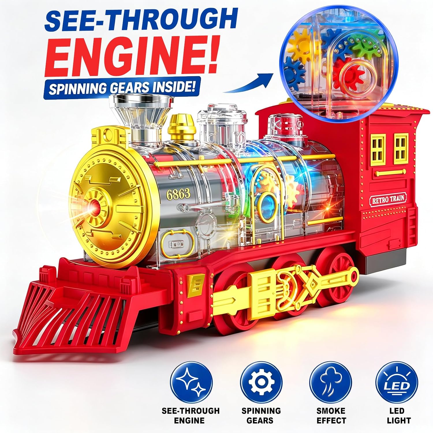 Detalle de BUBUQE Electric Train Set Toy with Lights, Sound and Smoke