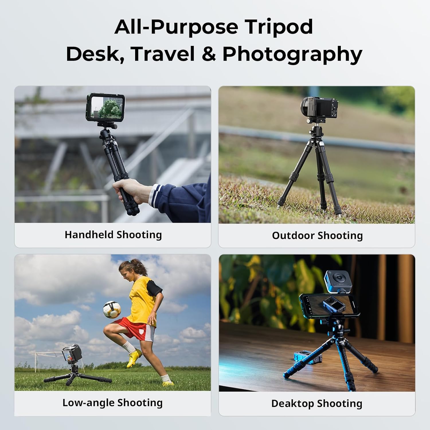 Detalle de SmallRig Mini Trépied de Bureau en Fibre de Carbone — 15,5''/39,5 cm, Rotation 360°, Plaque QR Arca