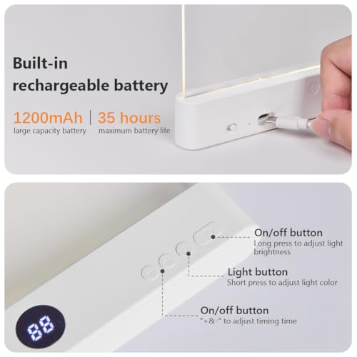 Detalle de HOTUT Piatto LED Libro Lampada – Lampada da Lettura a Pannello Piattto, Luce Tre Colori e Spegnimento Timer, Bianco