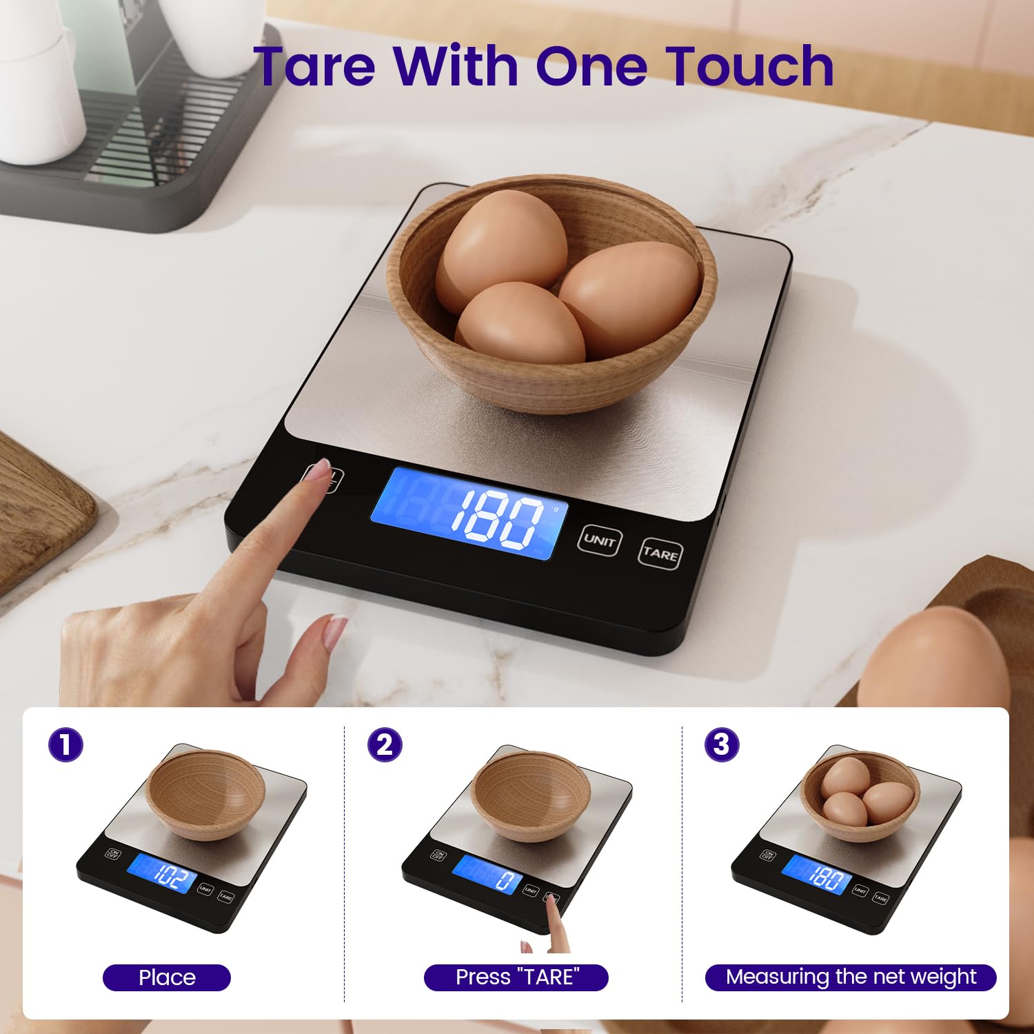 Thumbnail 6 de USB C Rechargeable Digital Kitchen Scale (15 kg) with Tare & 1 g Precision