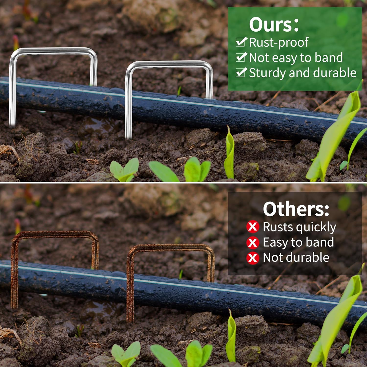 Thumbnail 5 de HuiCloud 50 Weed Control Membrane Pegs + 50 Buffer Washers Heavy Duty Metal Ground Pegs Set with Hook and Gloves