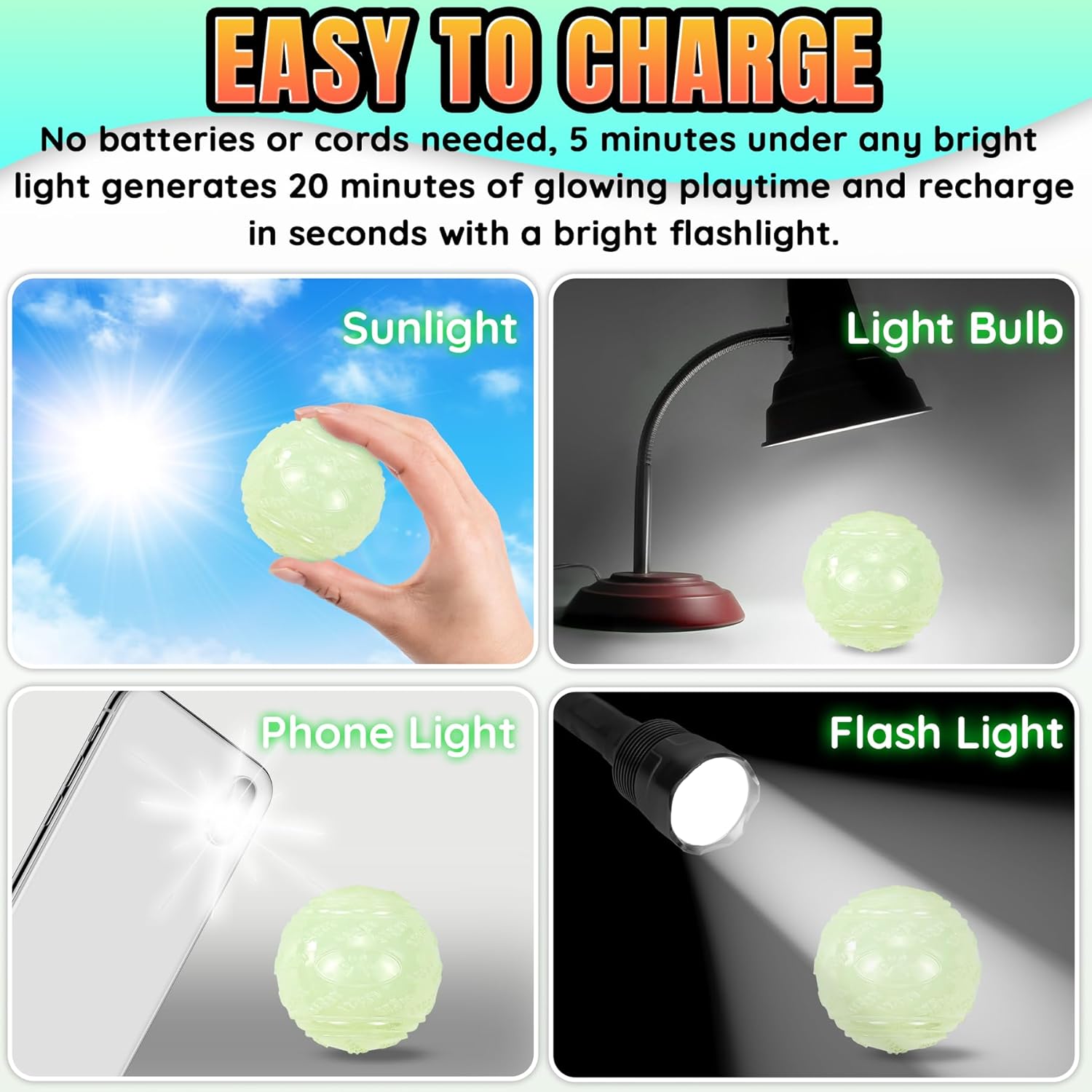 Thumbnail 3 de LECHONG 4-Pack Glow in the Dark Squeaky Dog Balls
