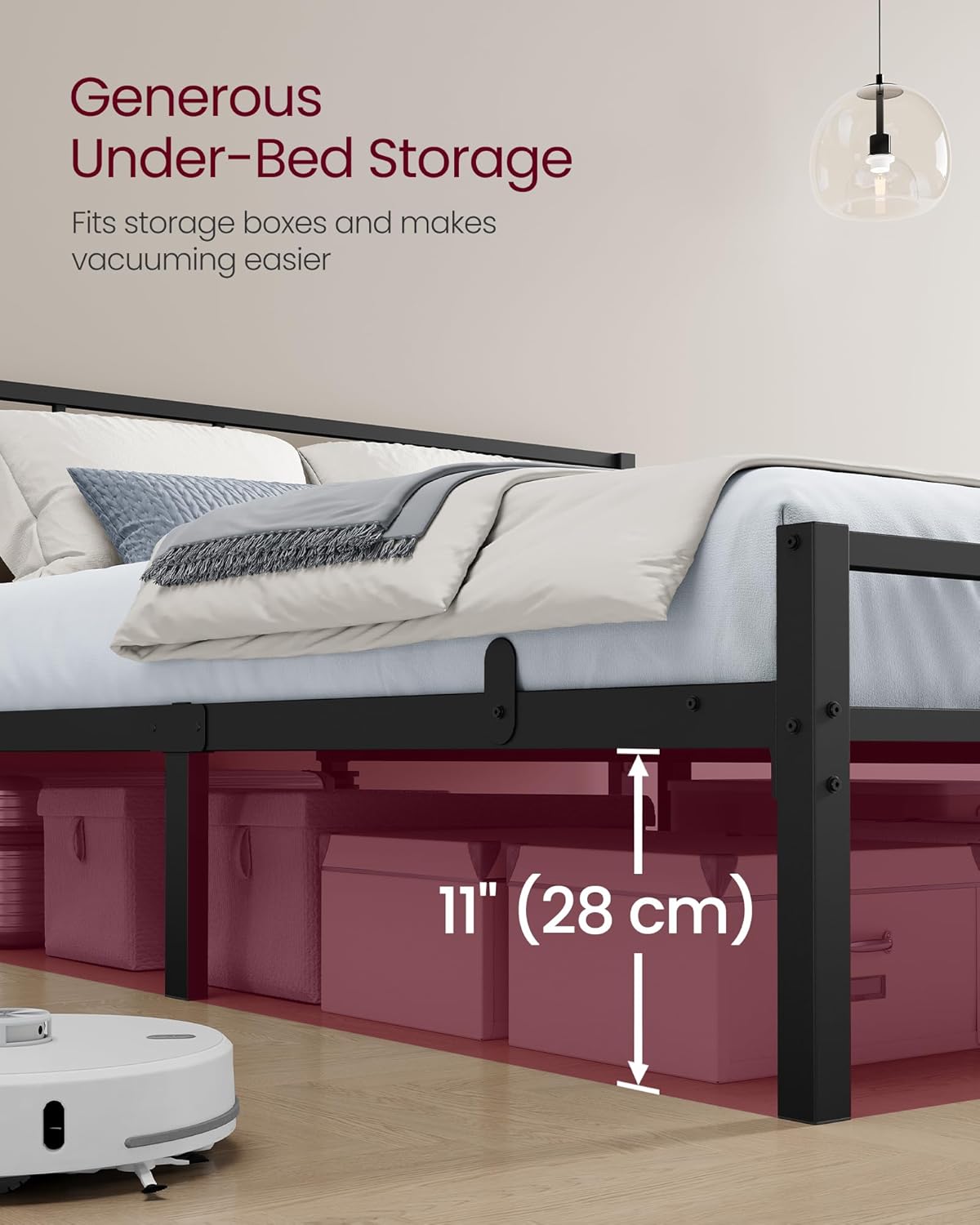 Detalle 2 de VASAGLE Single Bed Frame 90 x 190 cm with Slats and Headboard – Ink Black RMB291B101