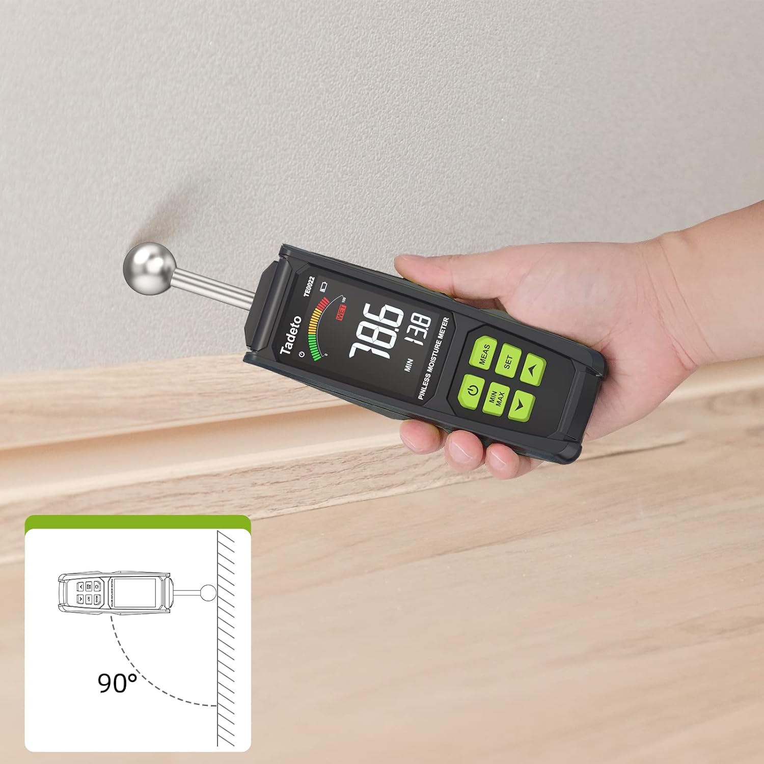 Thumbnail 6 de Tadeto Feuchtemessgerät (20–40 mm Analysietiefe) mit Farb-LCD, Alarm- und Hold-Funktion