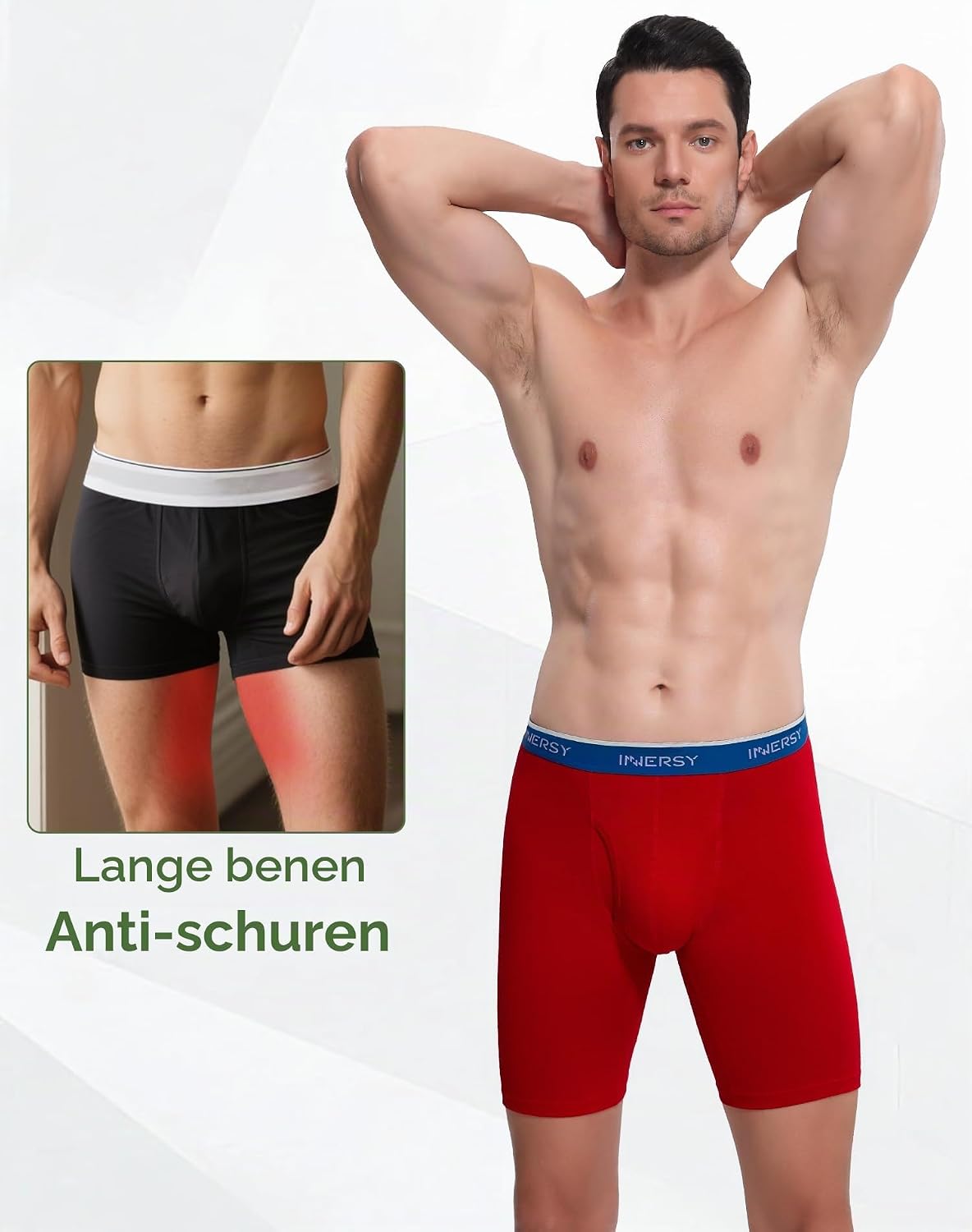 Thumbnail 2 de INNERSY lange katoenen boxershorts voor heren, anti-schuur, 3 stuks