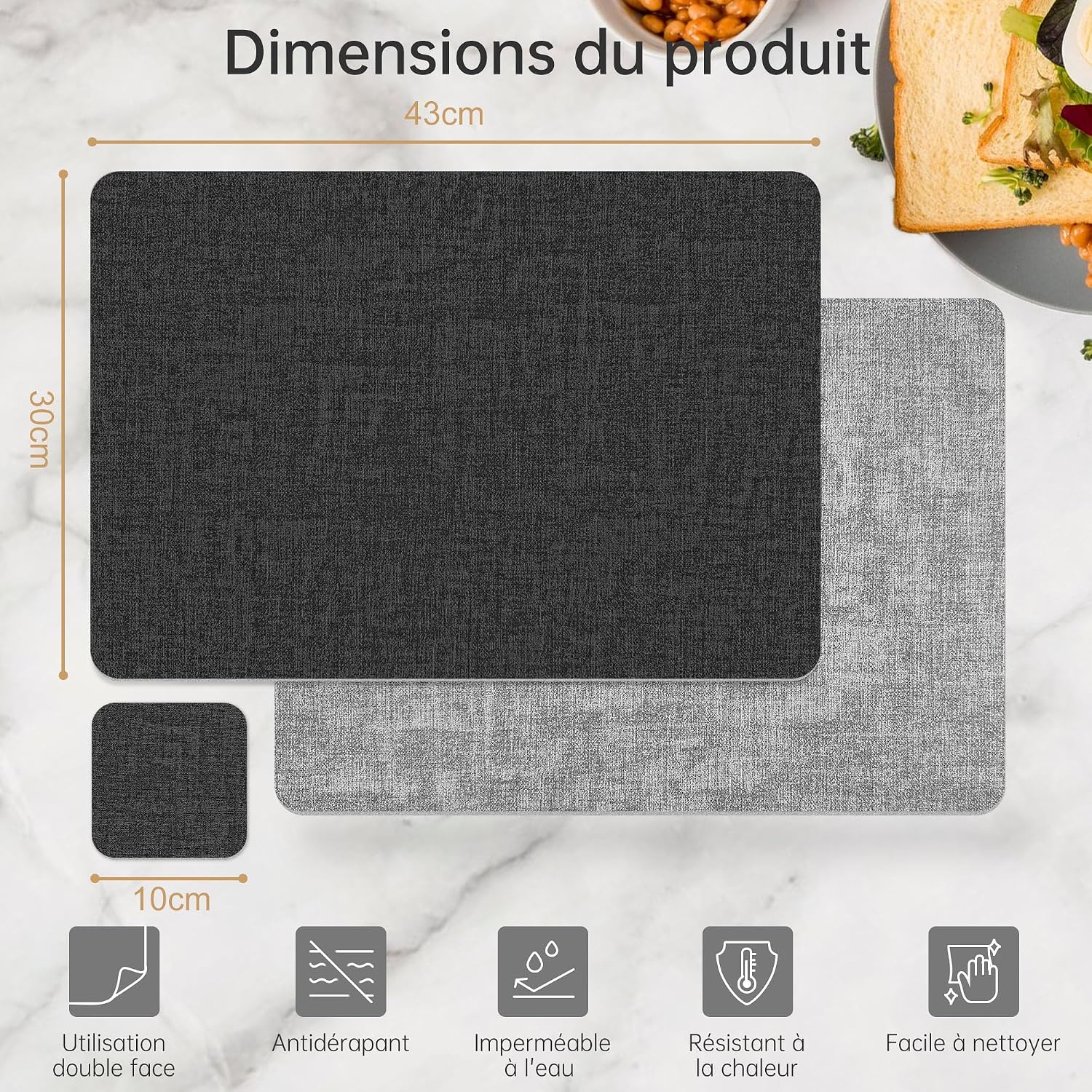 Thumbnail 6 de KitchenBoss set de 6 sets de table lavables en plastique + 6 dessous de verre double face (43 x 30 cm) – imitation cuir
