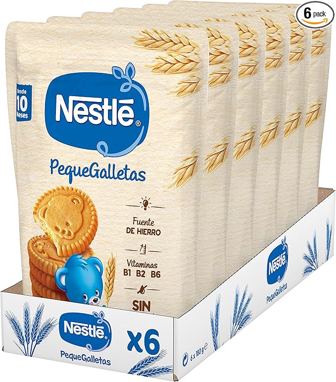 Nestlé PequeGalletas para bebés 10+ meses, paquete 6x180g